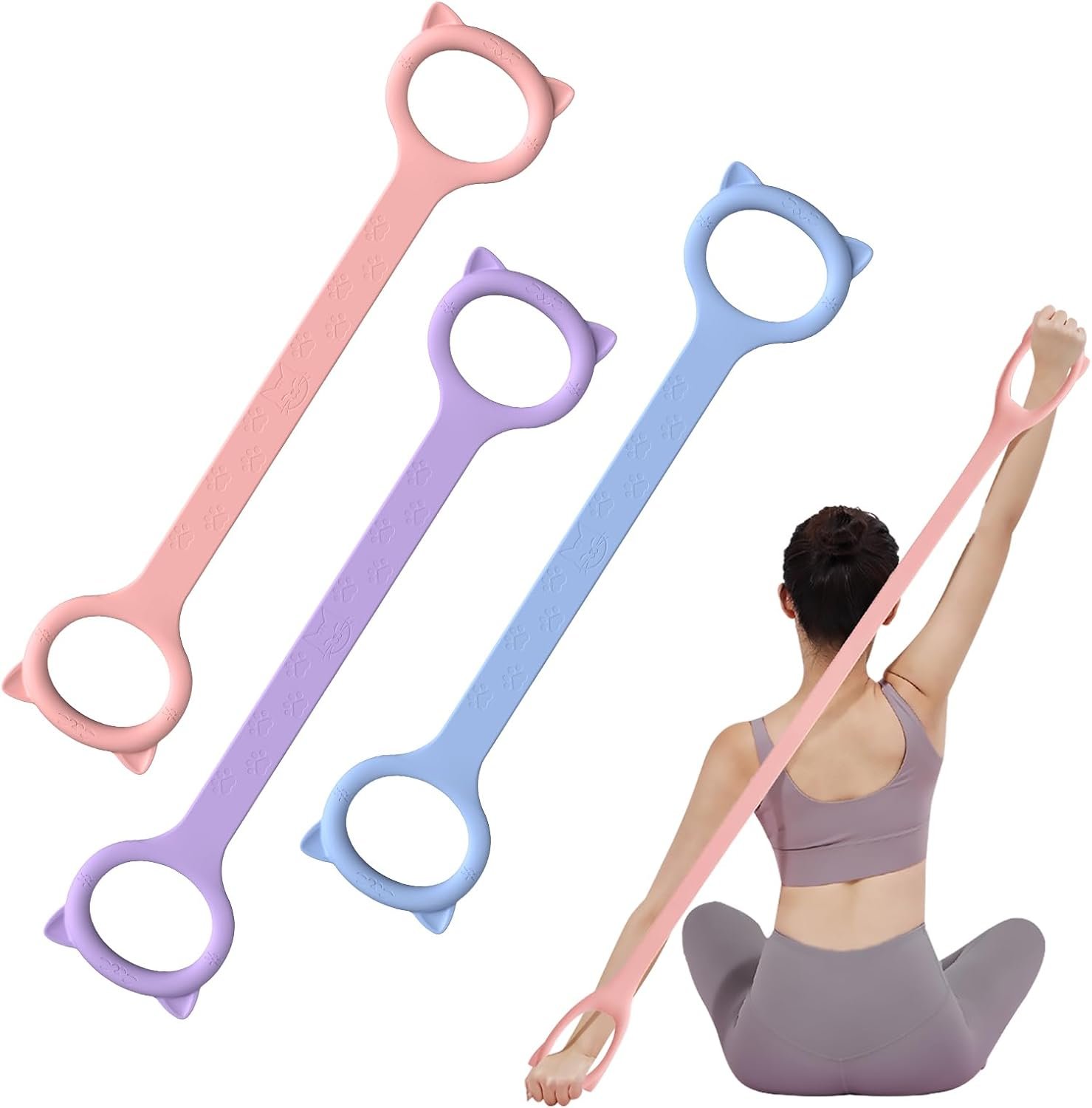 Figure 8 Resistance Bands with Handles, Upgraded Silicone 8-Shaped Exercise Band for Women Arms Shoulder Back Legs Stretching Pilates Yoga