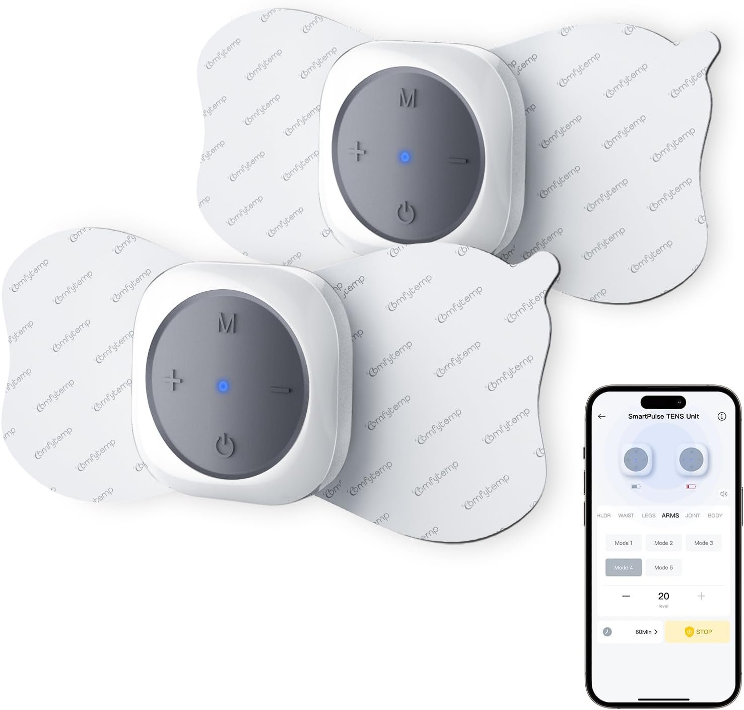 Comfytemp Wireless TENS Unit Machine for Pain Relief, FSA Eligible TENS Unit Muscle Stimulator with 2 Sets, 30 Modes HSA TENS Device for Back, Rechargeable Portable with APP Control, Fathers Day Gift