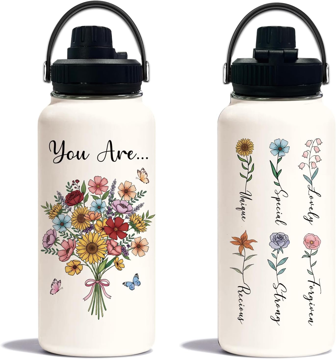 Inspirational Gifts for Women, 32 oz Floral Insulated Water Bottle, Stainless Steel Tumbler, Motivational Gift for Girls Sisters Friends, Encouraging Gift(1pcs)