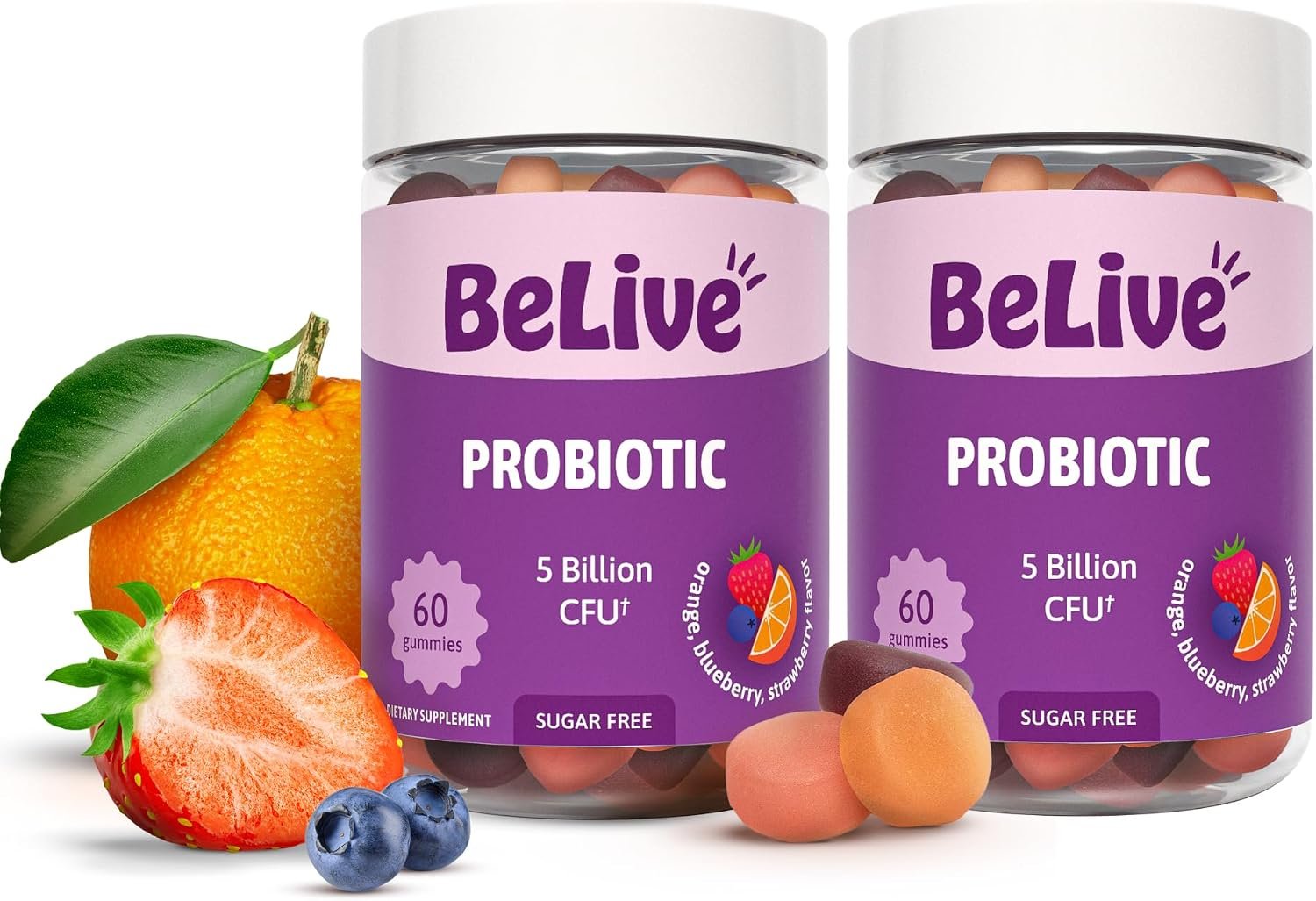 BeLive Probiotic Gummies, with 5 Billion CFUs, Zero Sugar, 120 Count