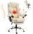 HOMREST 6-Point Massage Executive Chair,Heat Office Chair,Ergonomic Home Office Desk Chairs with Retractable Footrest and Reclining Function,Leather Computer Chair with Adjustable Armrest(‌Off White)