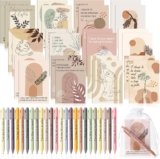 Mooliwe 48 Pcs Positive Affirmation Gift Set Gratitude Notebooks with Pens Small Bags Motivational Encouragement Notepads Daily Affirmations Journal for Women Stress Relief Self Care (Boho)