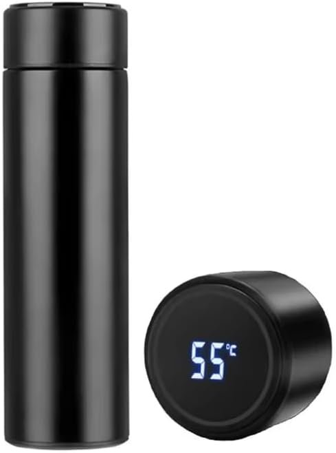 Stainless Steel Smart Water Bottle with LED Temperature Display, 500ml Insulated Thermal Flask with Tea Strainer, Black, 23cm