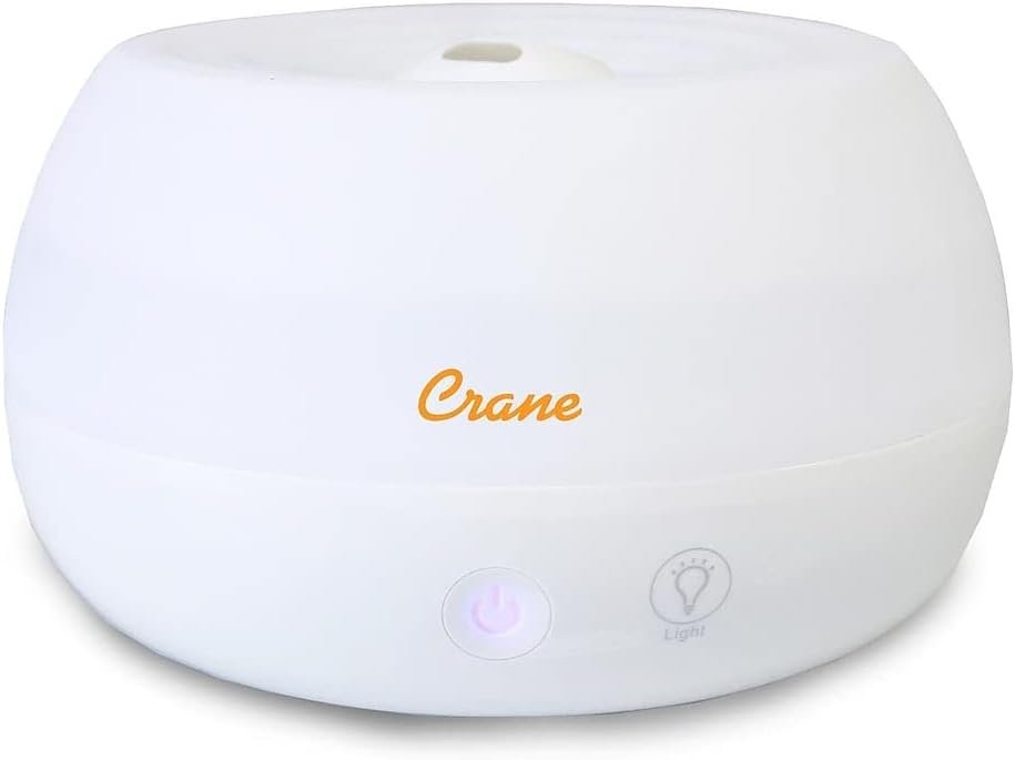 Crane Portable Ultrasonic Travel Humidifier & Aroma Diffuser – 0.2 Gallon Cool Mist, No Filter Required, Optional Essential Oil Tray, Whisper-Quiet for Babies, Travel, & Small Rooms (White)