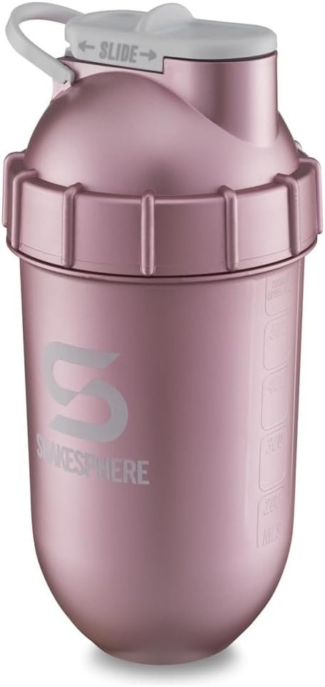 SHAKESPHERE Shaker Bottle – 24oz Leak Proof Protein Shaker Bottle for Pre Workout, Smoothie, and Powder Drink Mixes, No-Blade Mixer for Gym, BPA-Free, Easy Clean & Easy to Carry (Rose Gold)