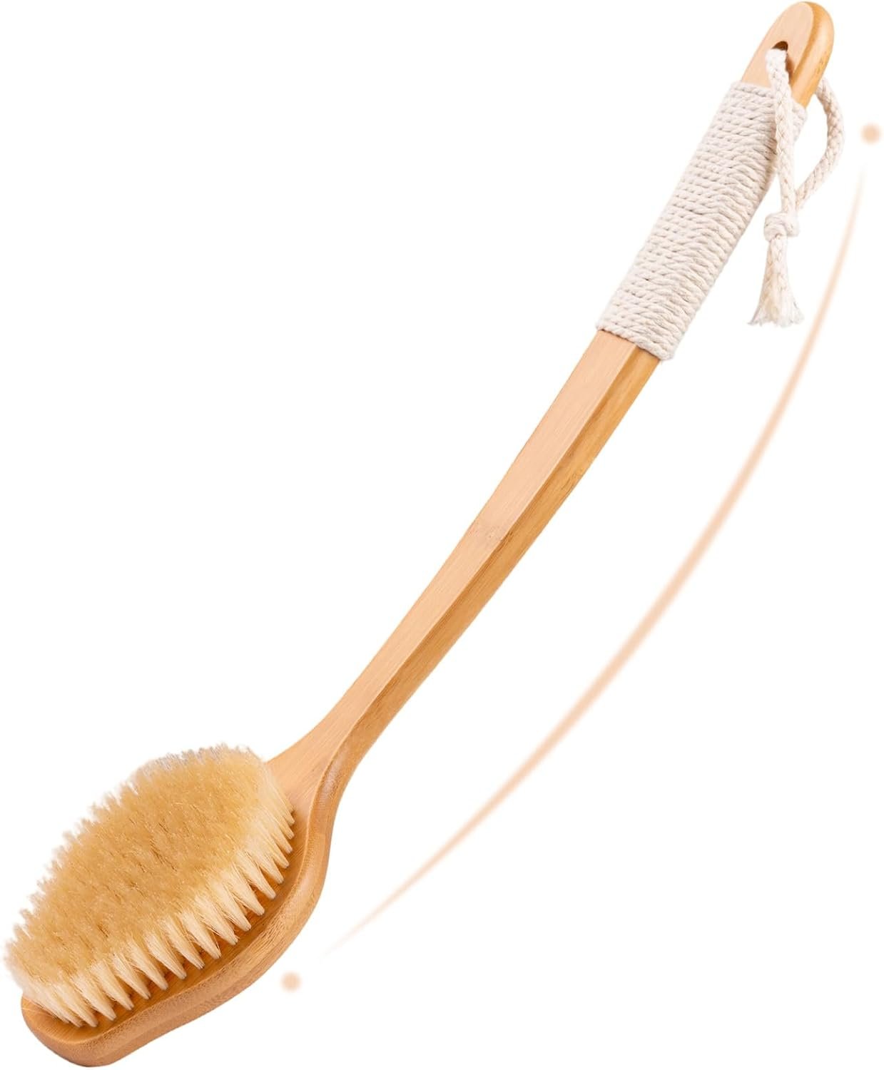 Bamboo Back Scrubber for Shower with Curved Long Handle – Stiff Natural Boar Bristles for Men and Women, Deep Cleansing and Exfoliating, Anti-Slip Grip for Wet or Dry Brushing