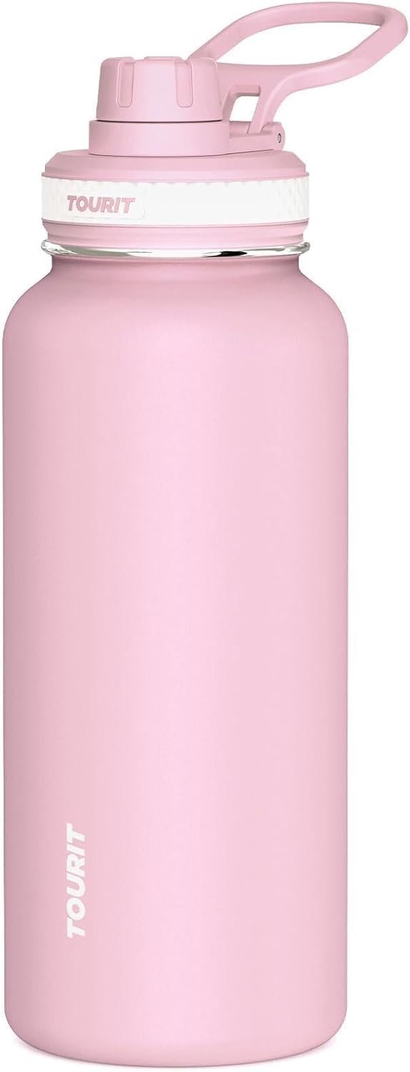 TOURIT 32 oz Insulated Water Bottle, Stainless Steel Water Bottles With Handle, Double-Wall Vacuum Sports Water Bottle, BPA Free Leakproof Water Bottle,Pink