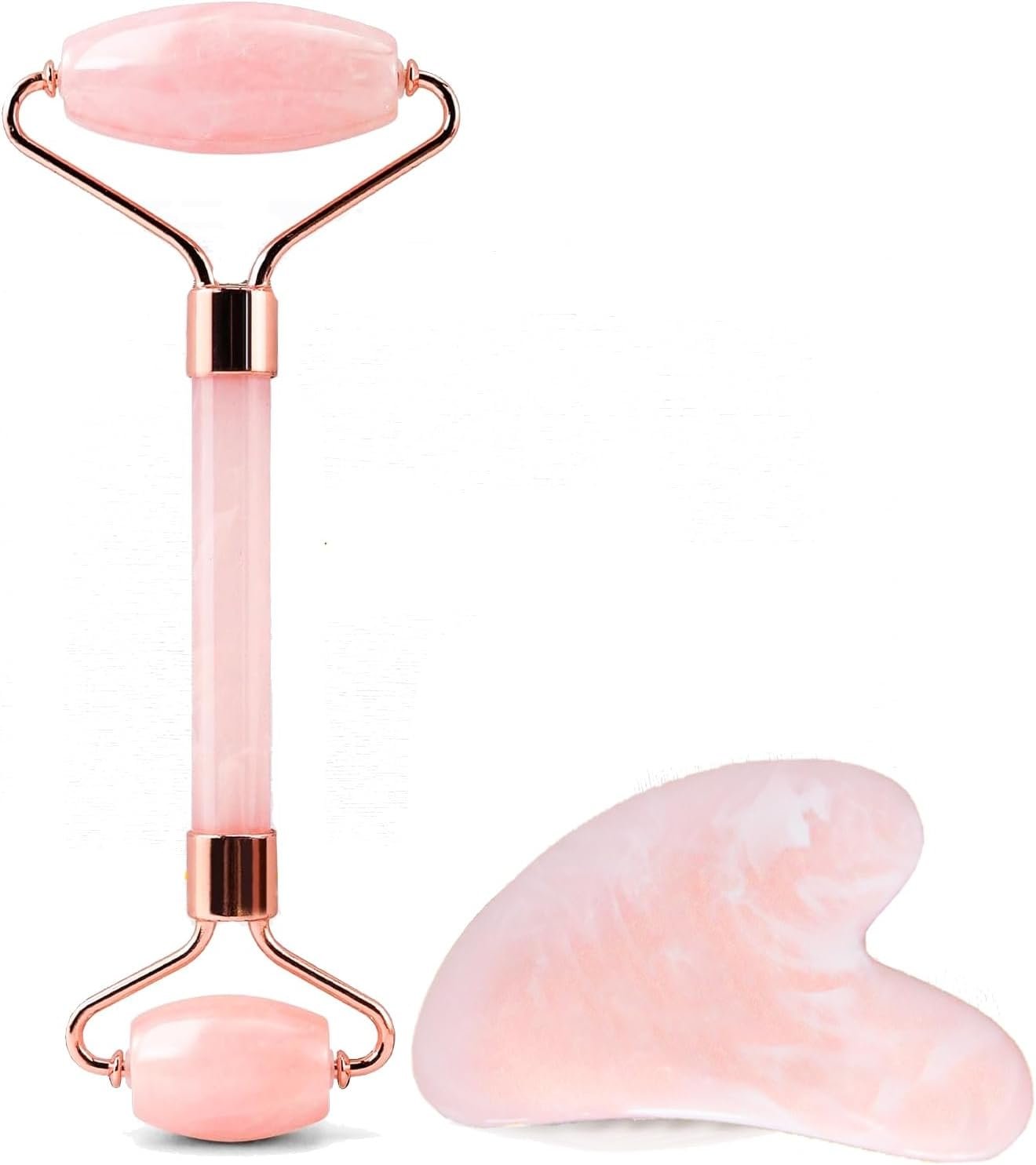 Gua Sha Facial Massage Tool and Roller Set, Facial Massager for Face, Neck, Arms, Eyes, Reduce Puffiness, Improve Wrinkles, Daily Self-Care Gift for Men and Women Emerald Green Pink White