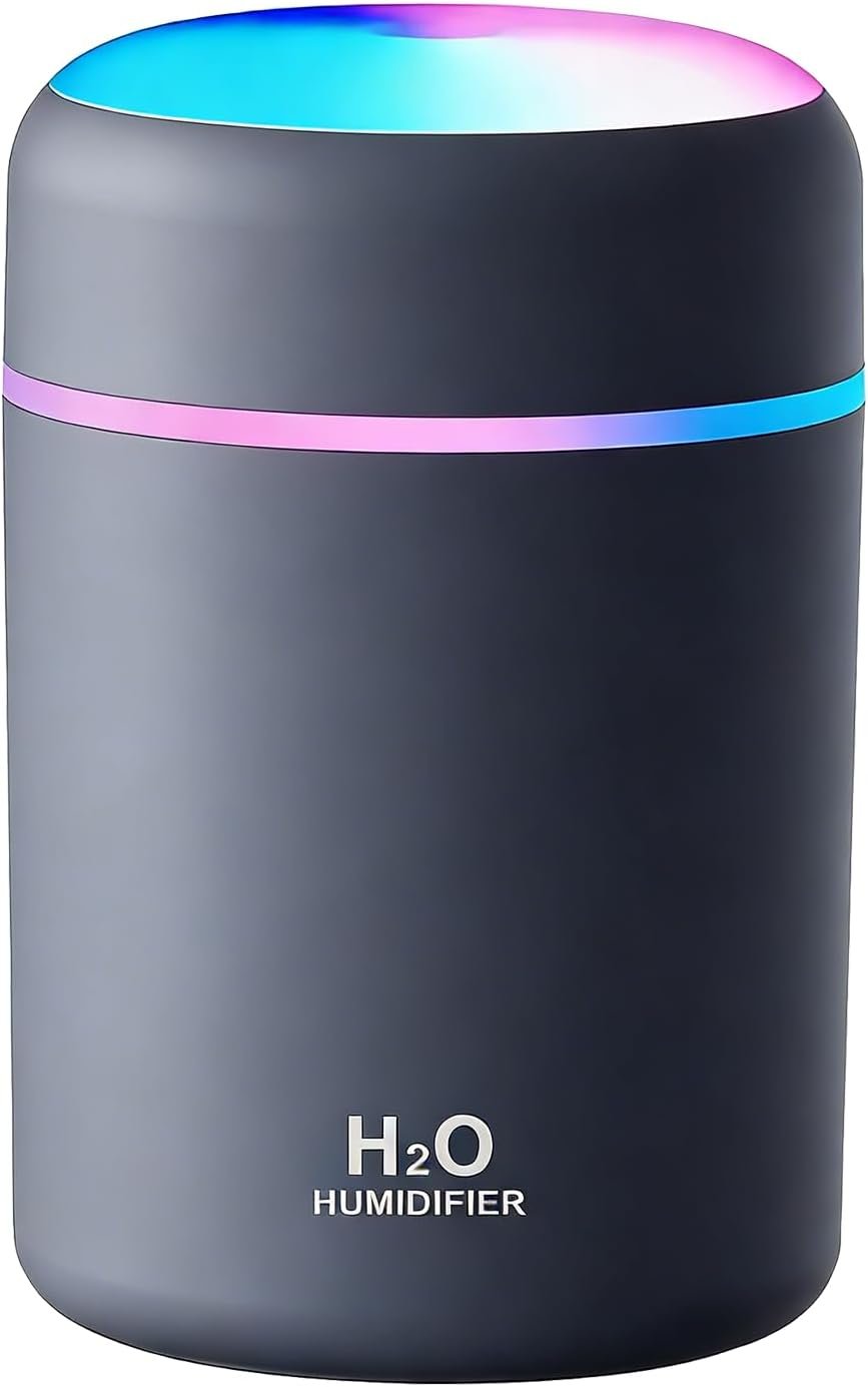 Portable Colorful Cool Mini Humidifier,Aroma Essential USB Personal Desktop Humidifier,. Perfect for Bedroom, Office & Car(300ml, White) (grey)