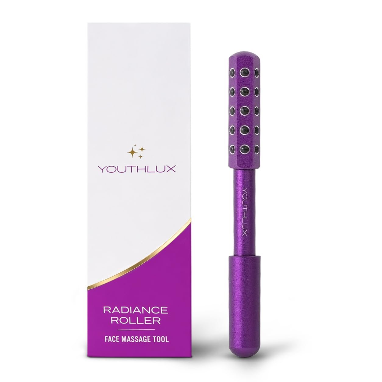 Radiance Roller – Germanium Stone Facial Massage Tool/Wand Face Roller for Lifting, Sculpting, De-Puffing, Glow Boost, Energizing & Cooling Effect (Purple)