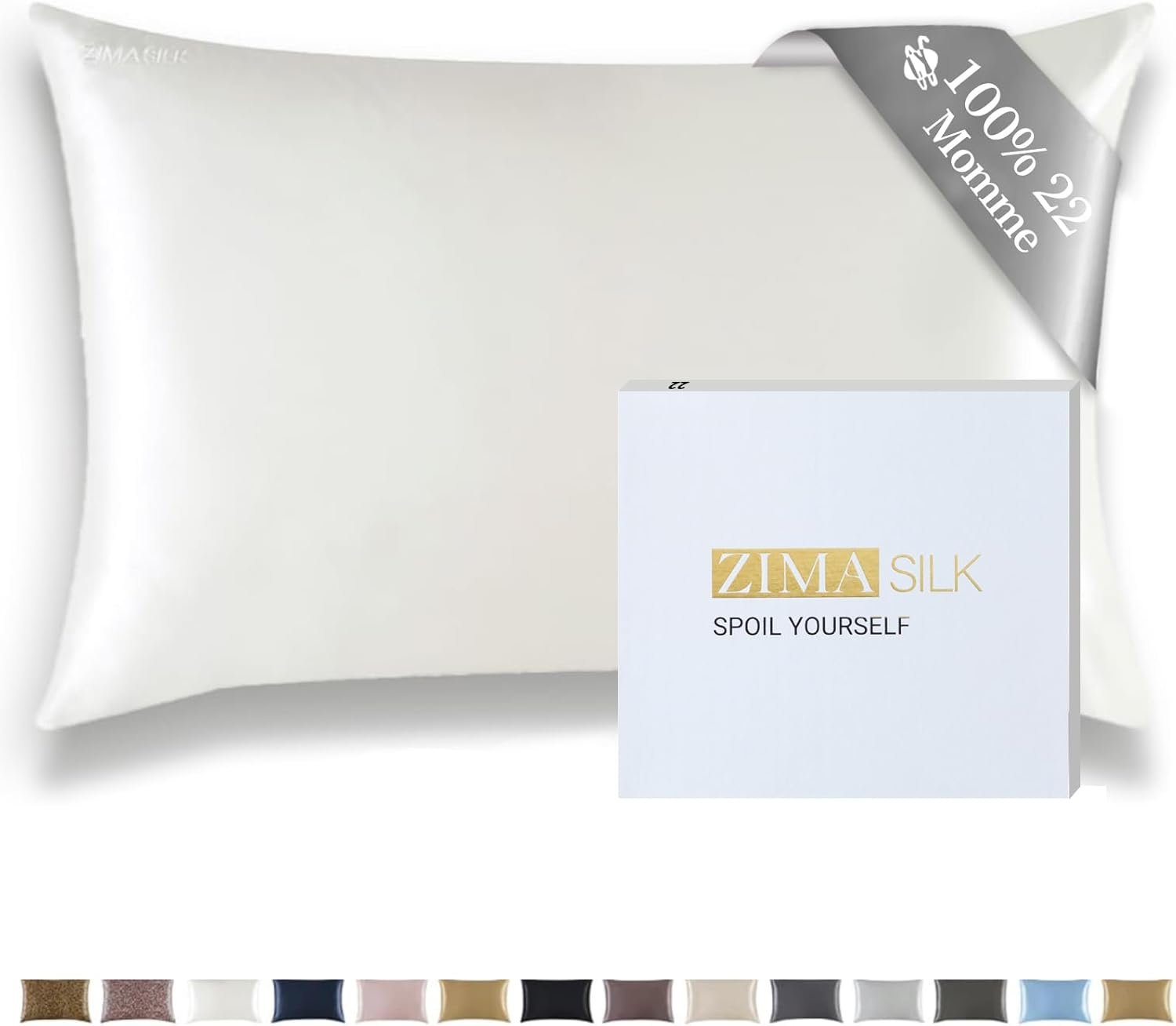 ZIMASILK 22 Momme Silk Pillowcase for Hair and Skin – 100% Pure Mulberry Silk with Hidden Zipper, Grade 6A Luxury Pillow Case for Women, Soft & Durable, Gift Box (Standard 20”x26”Ivory)