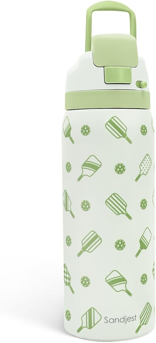 Pickleball Insulated Stainless Steel Water Bottle with Straw for Sports and Travel, 32oz, Gifts for Pickleball Lover Women Girls Friends Teens Birthday Christmas