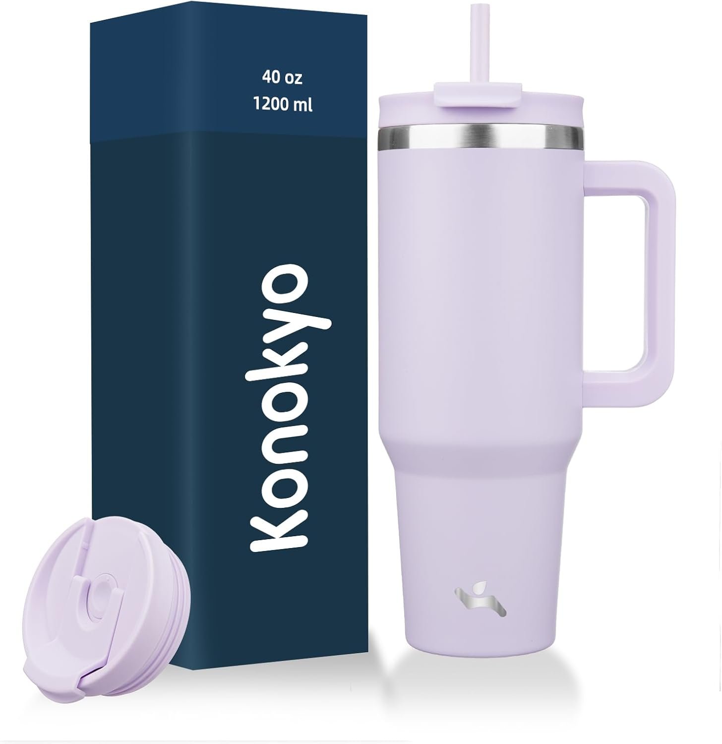 Konokyo 40 oz Tumbler with Handle and 2 Straws,2 in 1 Lid Insulated Water Bottle Stainless Steel Travel Coffee Mug,Wisteria