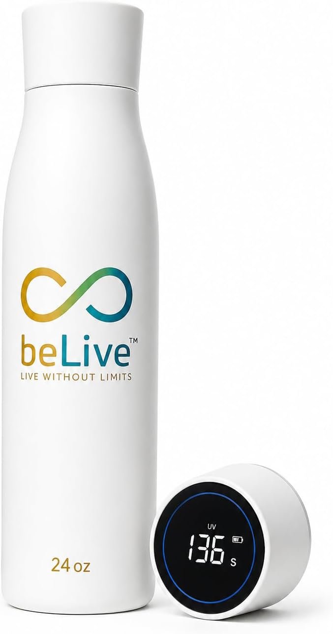 BeLive Smart Water Bottle 24 oz – UV-C Self-Cleaning, Temperature Display (°F/°C), USB-C Rechargeable, Insulated Stainless Steel Bottle with Hydration Reminder