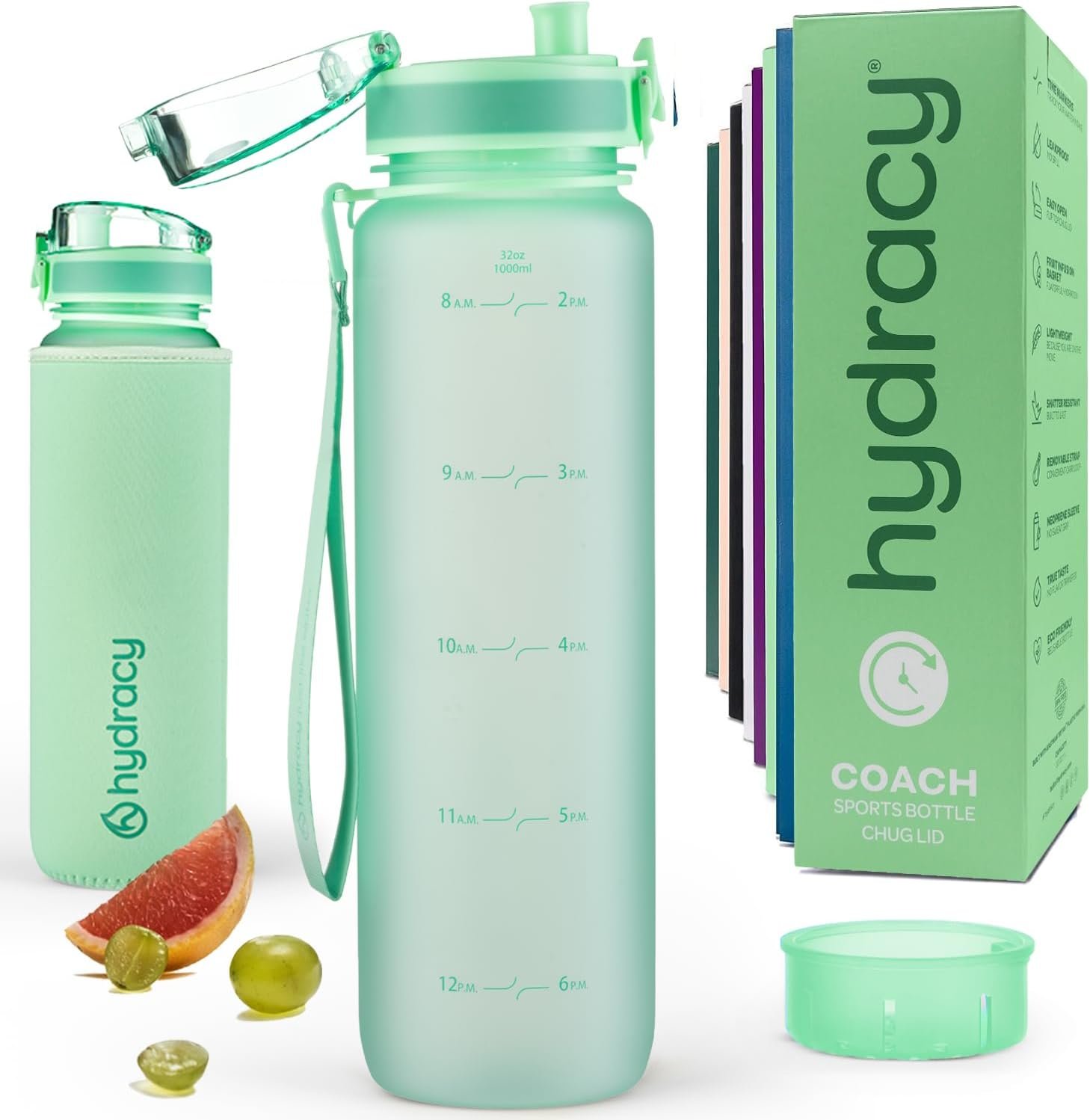 Hydracy Water Bottle with Time Marker -Large BPA Free Water Bottle & No Sweat Sleeve -Leak Proof Gym Bottle with Times to Drink – Ideal for Fitness Sports & Outdoors