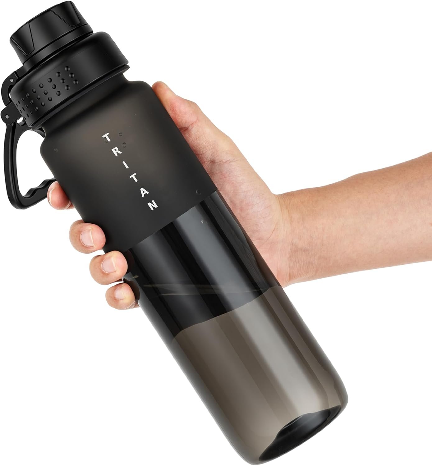 OLDLEY 32oz Frosted Clear Water Bottle, BPA-Free Tritan Plastic Reusable Water Bottle with Fast-Flow Spout Lid, Wide Mouth Leakproof Sports Drinking Bottle for Gym, School, Office, Travel,Black