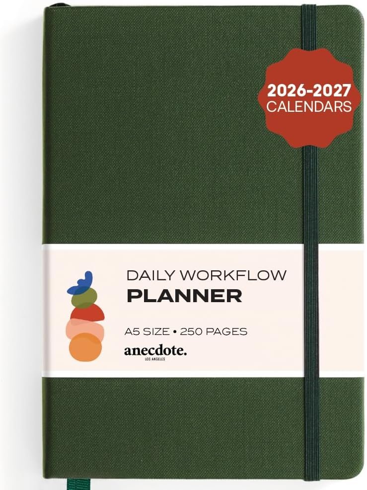 Anecdote Daily Planner w/ 2026-2027 Calendar | Start Anytime 26 Weeks Undated | 1 Page per Day | 8.5″ x 5.2″ | Hardcover To-Do List Organizer, Plan Your Success, Achieve Productivity Goals (Evergreen)