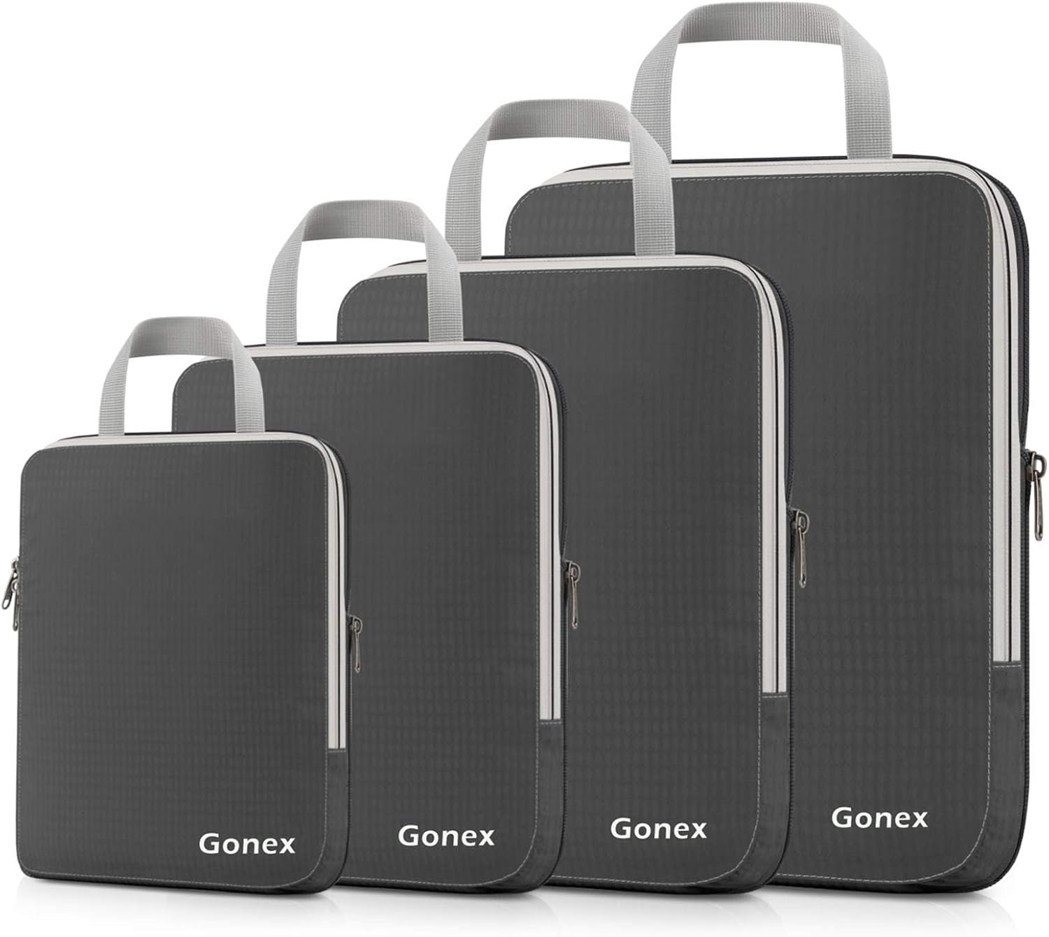 Gonex Compression Packing Cubes, 4pcs Expandable Storage Travel Luggage Bags Organizers (Deep Gray)