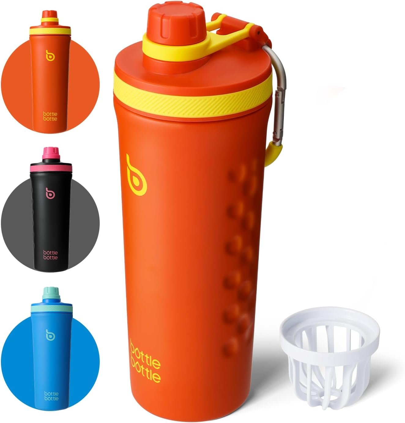 BOTTLE BOTTLE Shaker Bottle 26 oz Insulated Water Bottle for Men and Women Protein Shaker Bottles for Gym Pre Workout Metal Water Cup orangered