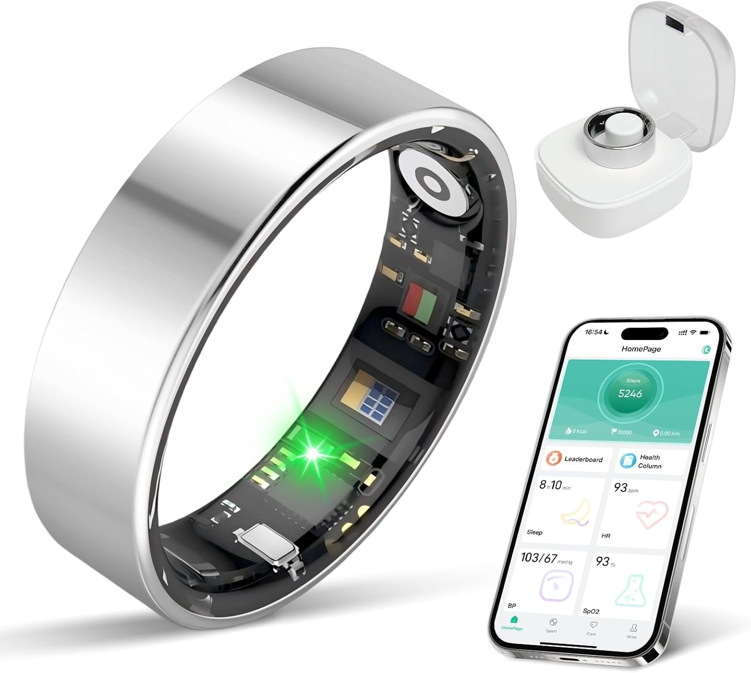 BIEMHA IP68 Waterproof Smart Ring – Fitness & Health Tracker with Sleep/Exercise Monitoring, Unisex for Women Men, iOS & Android Compatible, Long Lasting Battery Life, No Subscription (Silver, 8)