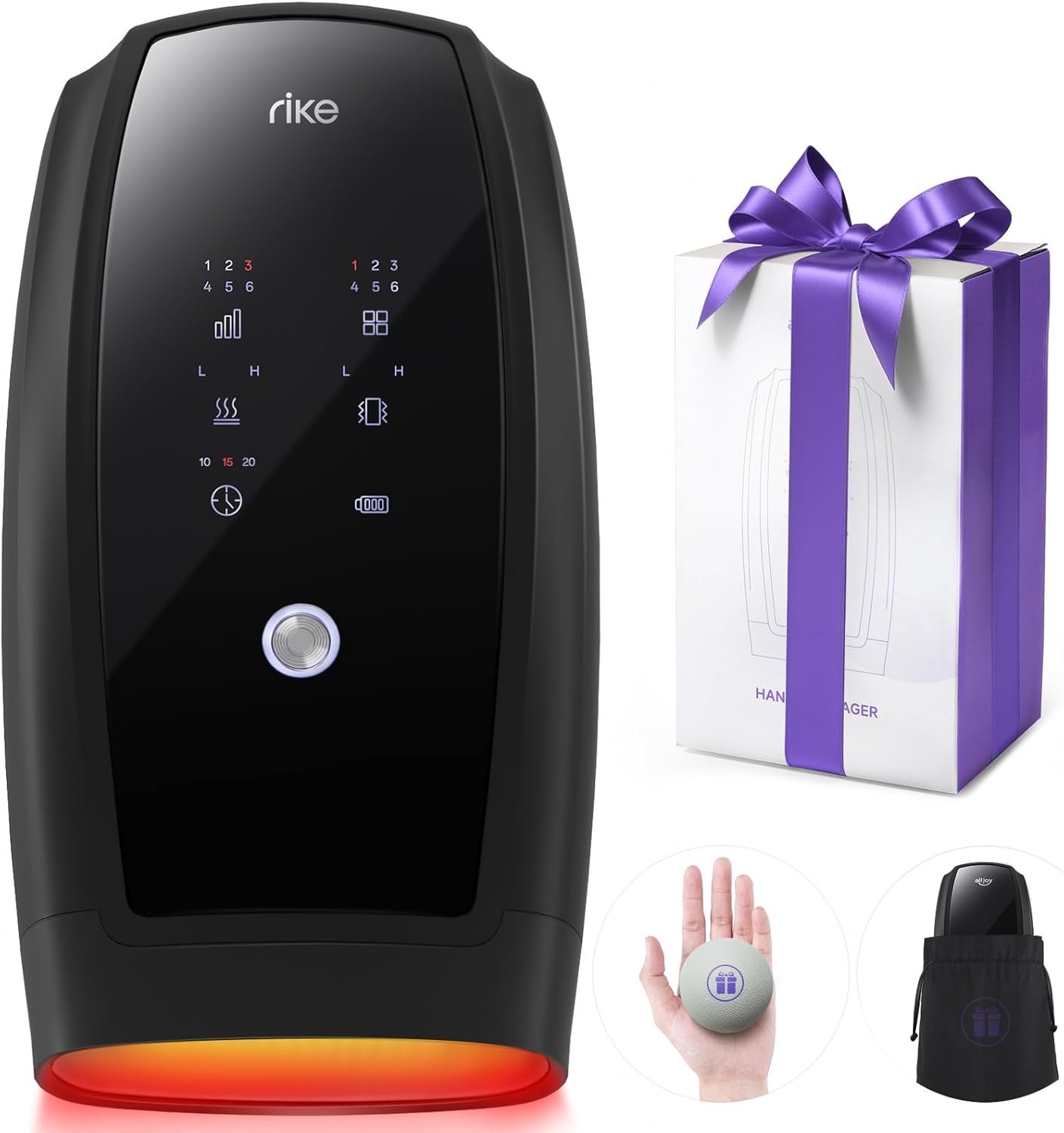 RIKE Hand Massager, 6 Modes 6 Intensities Hand Massager with Heat and Compression Arthritis and Carpal Tunnel, Mothers Day Gifts for Women Men (Black)