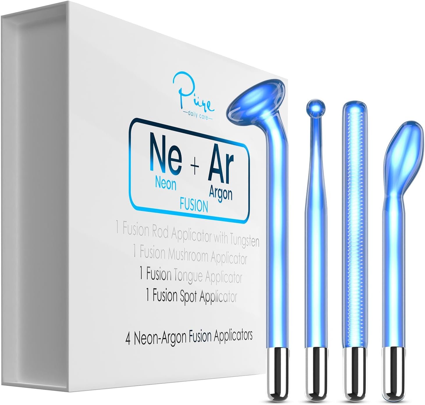 4-Piece Fusion Wand Acessory Set for Nuderma Wands – NuDerma NOT Included – Neon & Argon Fusion Glass applicators for Nuderma – High Frequency Upgraded Fusion Wand Set Compatible with Nuderma Systems