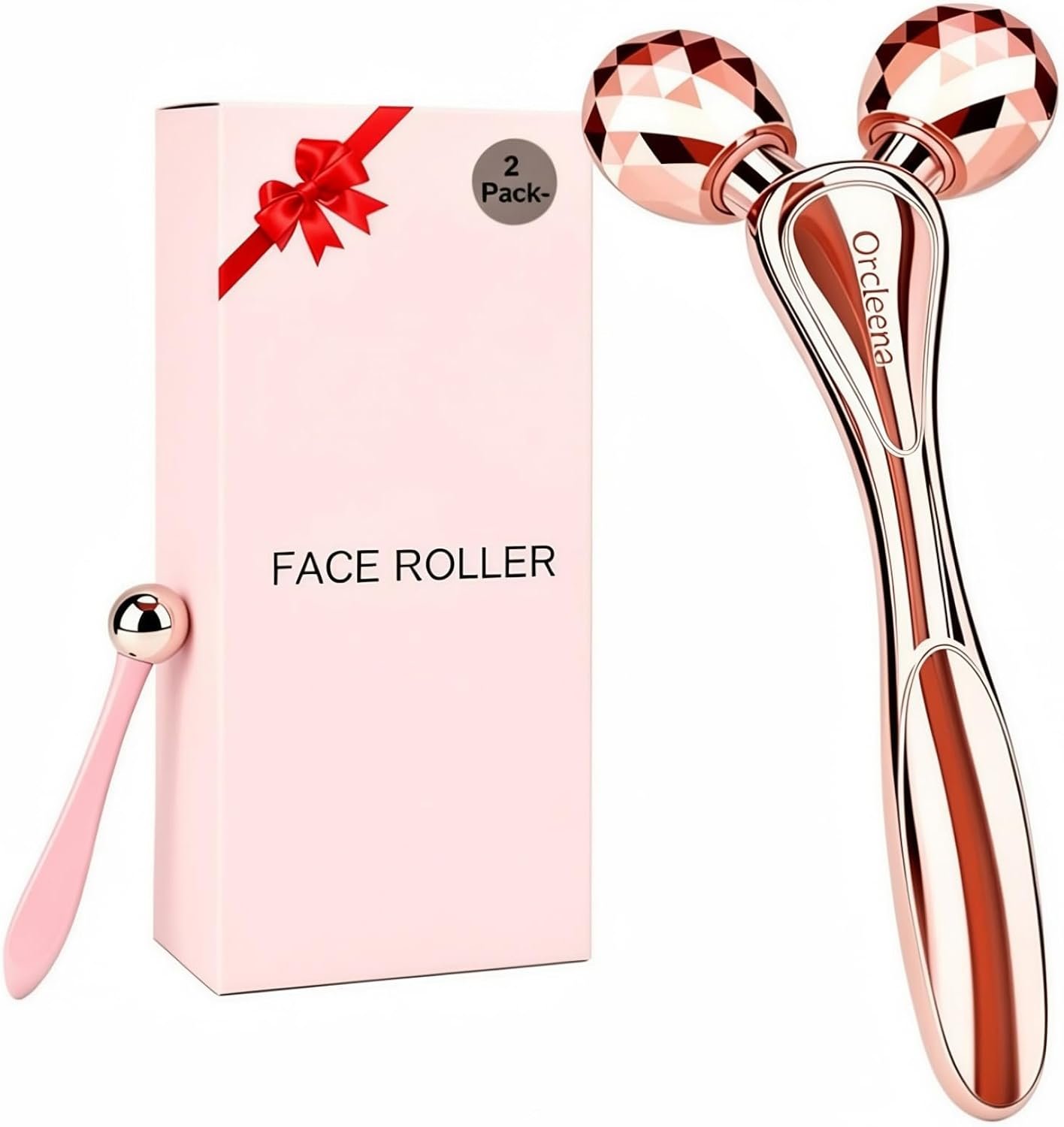 3D Face Roller Metal Facial Massager Face Sculpting Gua Sha Massage Tool for Eye Skin Care Reducing Puffiness Anti-Wrinkle for Women Girl Gift Set(Rose Gold)