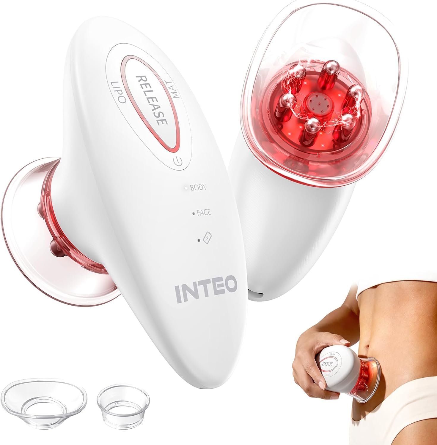 INTEO 3 in 1 Face & Body Sculpting Machine – Rechargeable Beauty Device for Body Contouring, Cellulite Massager Tool with Red Light Therapy for Home Spa or Travel Self-Care