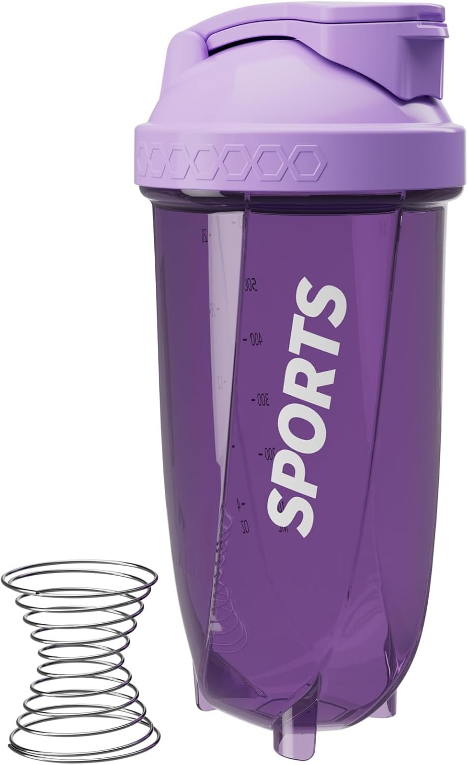 Protein Shaker Bottle 600ML(20oz)– Hexagonal Design for Smooth Mixing, Wide Mouth, Leak-Proof, Includes Shaker Ball. (Purple)