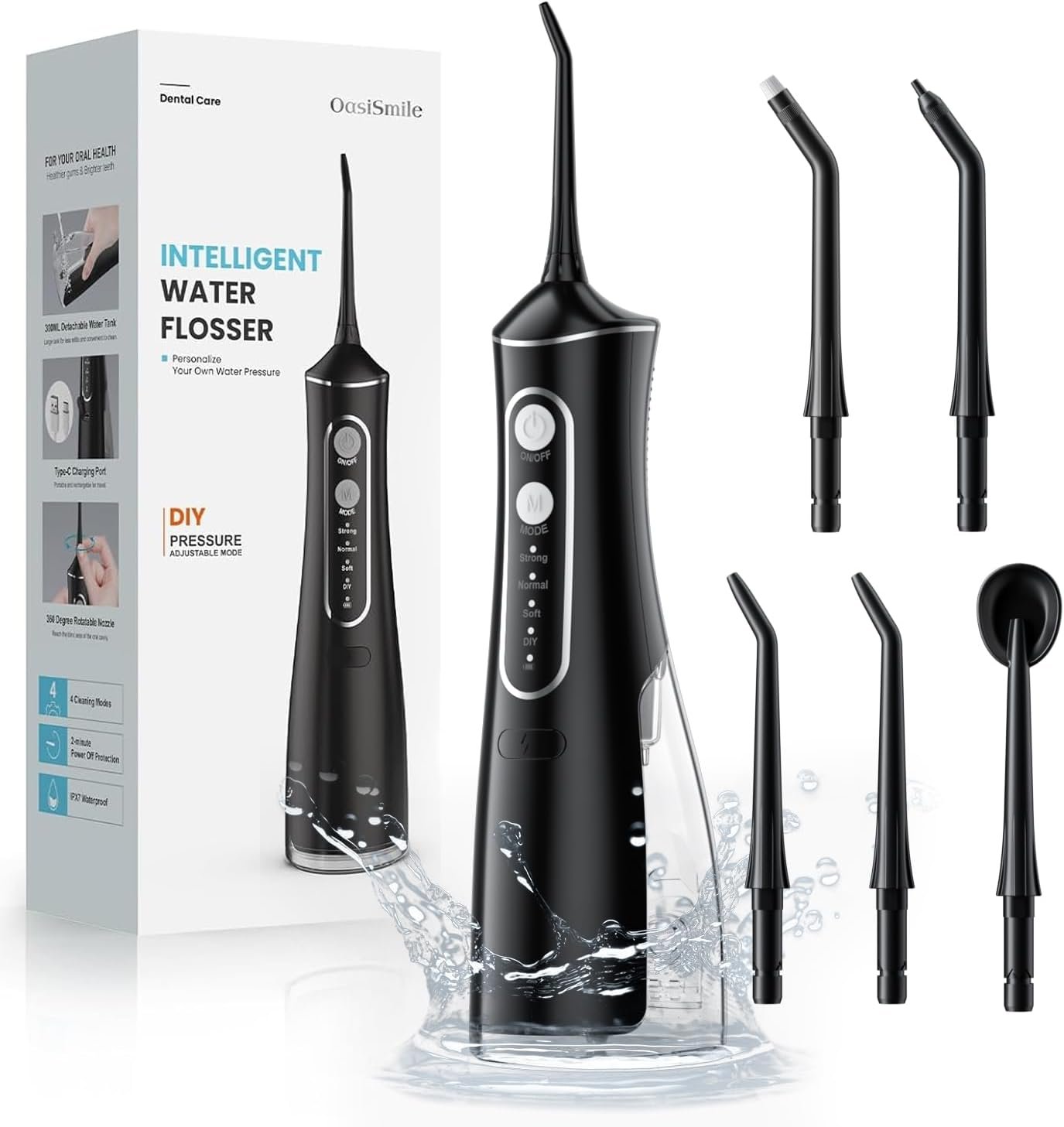 Water Flosser for Teeth Cordless: 300ML Cordless Oral Irrigator with DIY Pressure for Braces and Family, 4 Modes & 5 Jet Tips, 30-Day Battery, IPX7 Waterproof Dental Flosser for Daily Oral Care Travel
