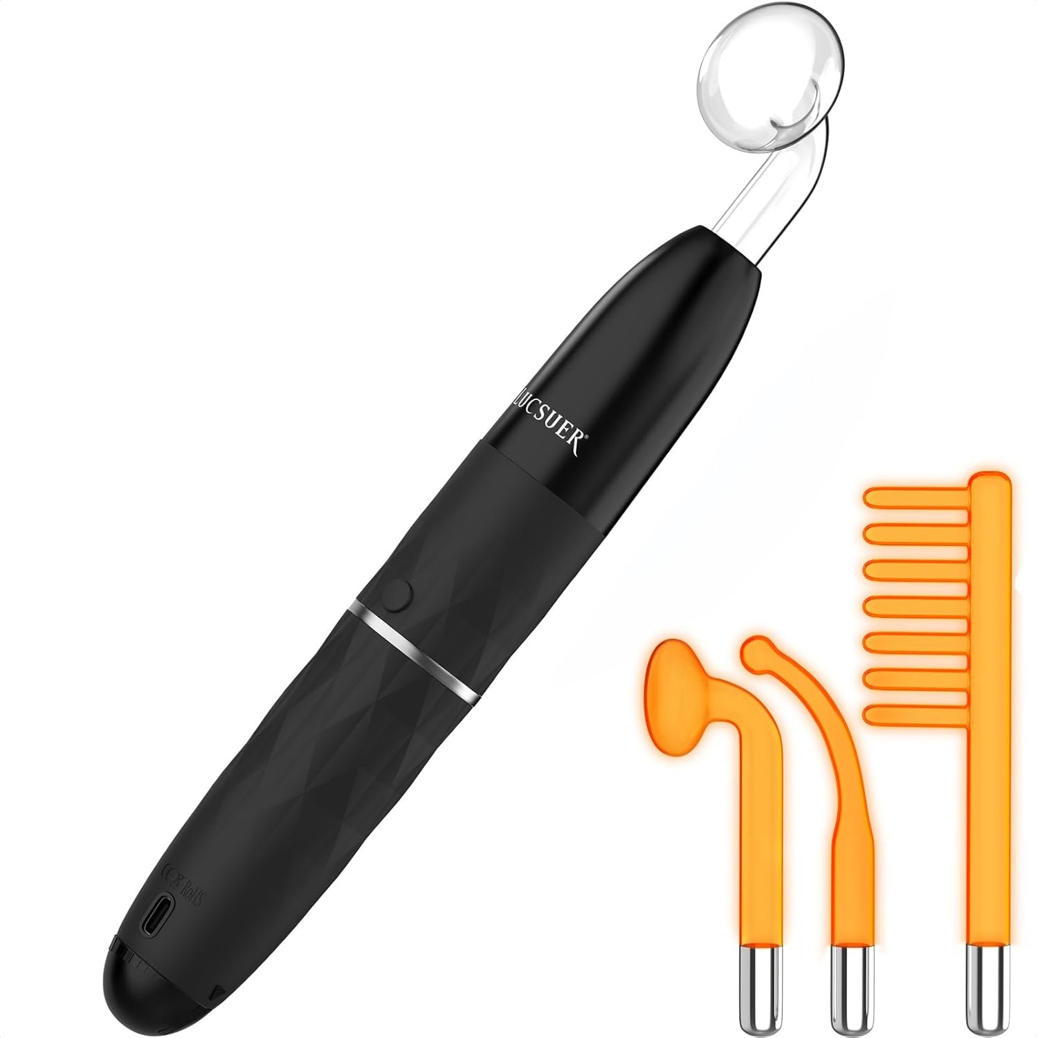 OxyGlow2 Cordless High Frequency Facial Machine – ProFacial Wand Clinical Skin Therapy Wand – Neon+Argon Gas (Onyx Black)