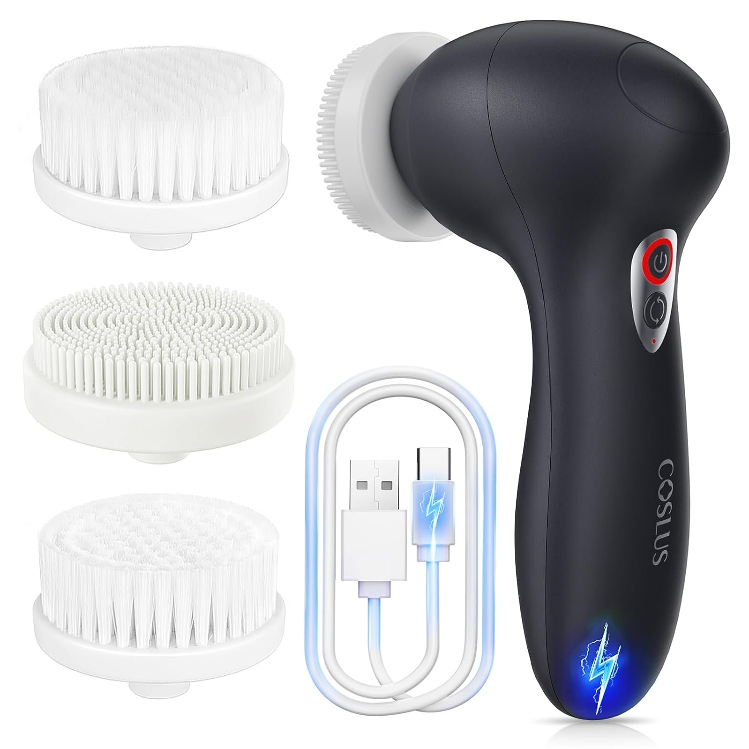 COSLUS FBX04 Facial Cleansing Brush Face Scrubber: 3 in 1 Bi-Directional Electric Spin Brush for Removing Blackhead, Exfoliating, Massaging – Rechargeable Waterproof, 3 Adjustable Speeds for Men Women