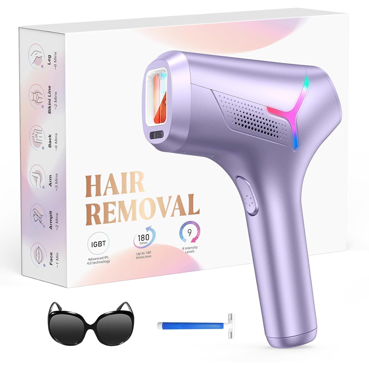 LYSMOSKI Laser Hair Removal for Women and Men, At-Home IPL Hair Removal Device with 5.2 cm² Treatment Window, Nearly Painless, Visible Results in 2 Weeks, Full Body Treatment in 8 Minutes,Purple