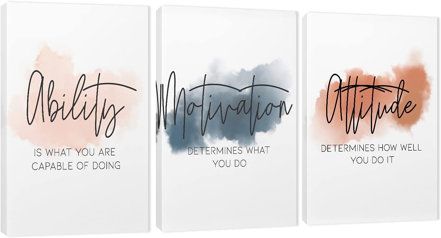 3 Piece Inspirational Canvas Wall Art, Quotes Motivational Mindset Print Pictures for Office Wall Decor, Triptych Entrepreneur Poster Framed Artwork for Women Men Home Decor Ready to Hang (36″Wx18″ H)