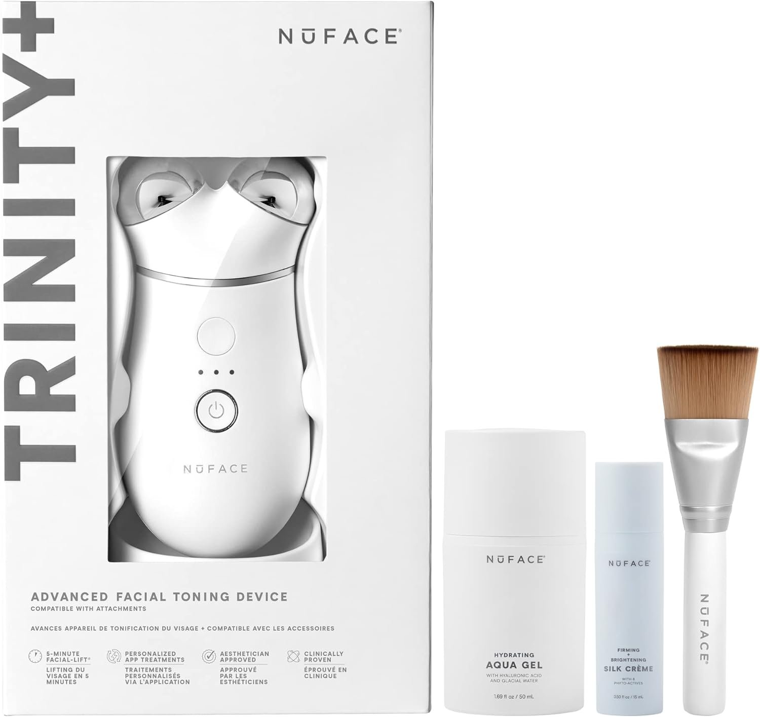 NUFACE Trinity+ Microcurrent Facial Device Kit, FDA-Cleared – Face Sculpting Tool, Skin Tightening Massager & Face Lift Device, Supports Lymphatic Drainage, 3 Frequencies, Activator Gel White