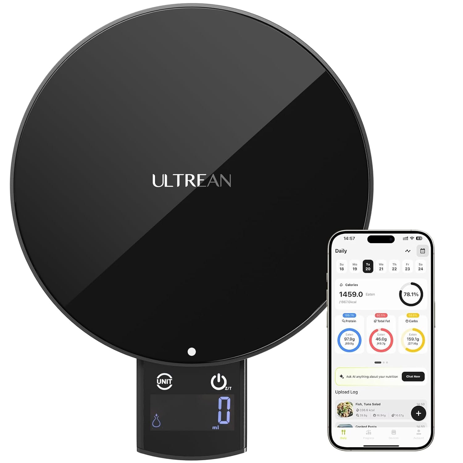 Ultrean Smart Food Scale with Nutritional Calculator, Kitchen Scale for Weight Loss, Food Weight Scale with App for Calorie & Macro Tracking, AI Scan, 33lb