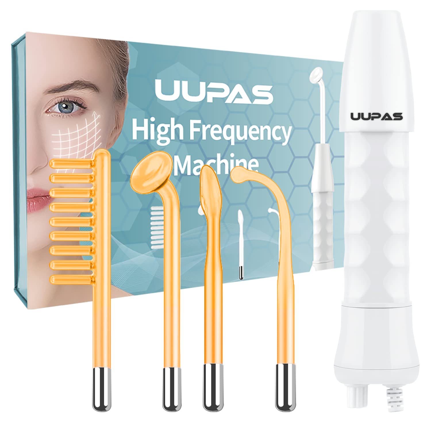 High Frequency Facial Wand – UUPAS Portable Handheld High Frequency Facial Skin Machine with 4 Pcs Orange Glass Tubes