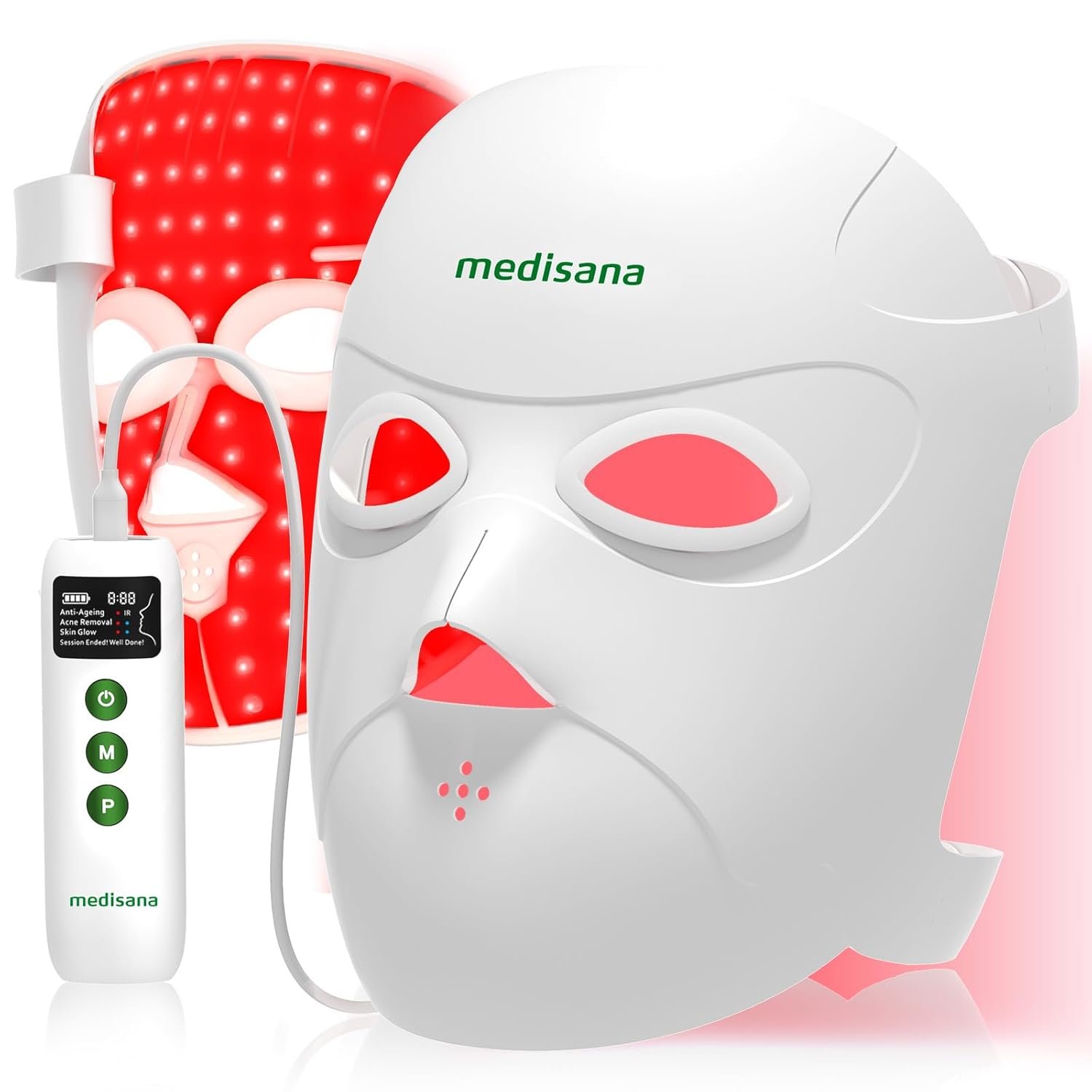 Medisana Red Light Therapy for Face, 3D Facial Fit LED Mask with 415nm Blue 630nm Red 830nm Infrared, 336 Beads, 3 Modes – Cordless & Rechargeable LED Face Mask for Home, Skincare Gifts for Women Mom