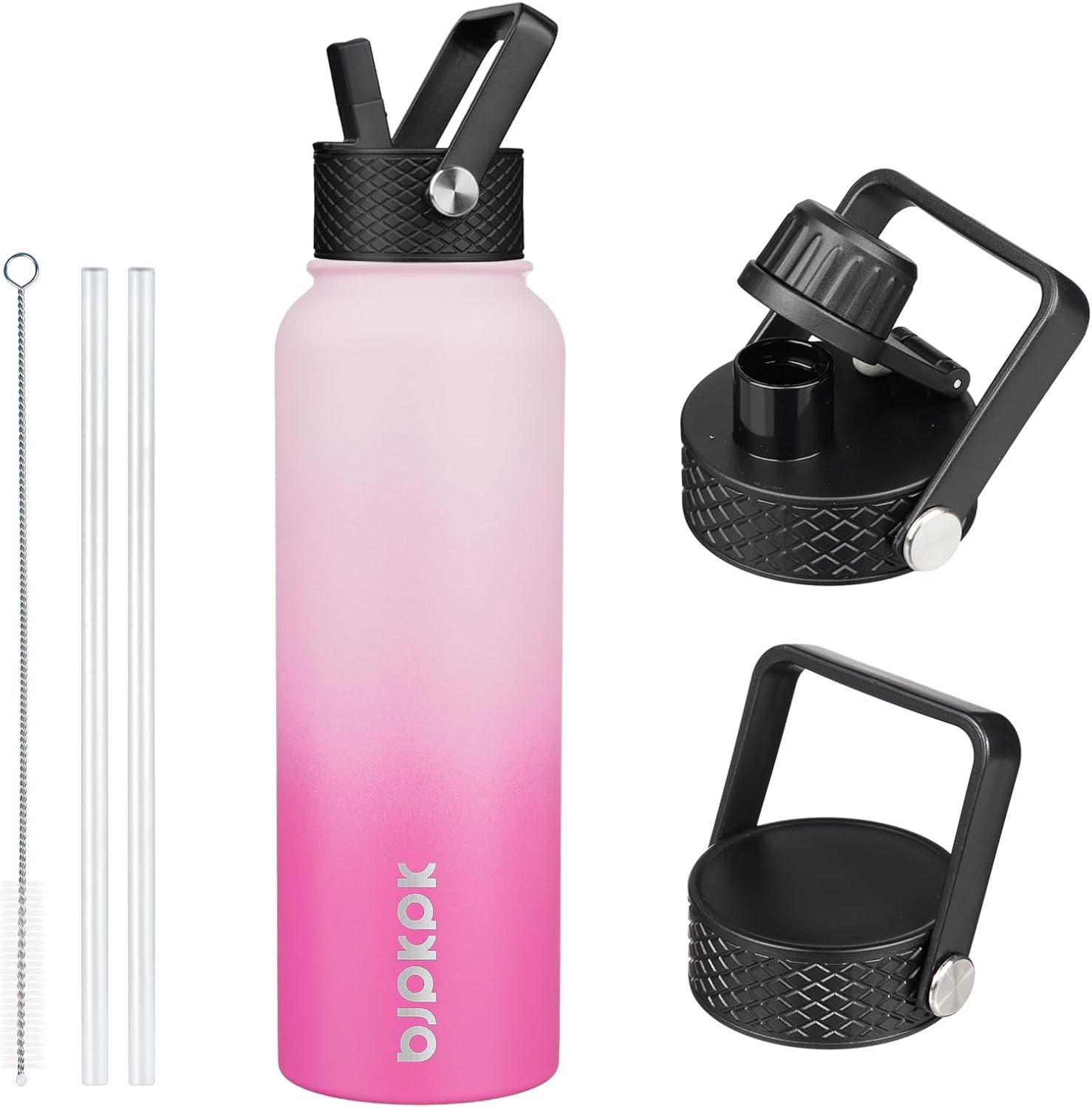 BJPKPK 40oz Stainless Steel Insulated Water Bottle with 3 Lids, Sakura – BPA Free Leakproof Thermos Bottle for Sports & Gym