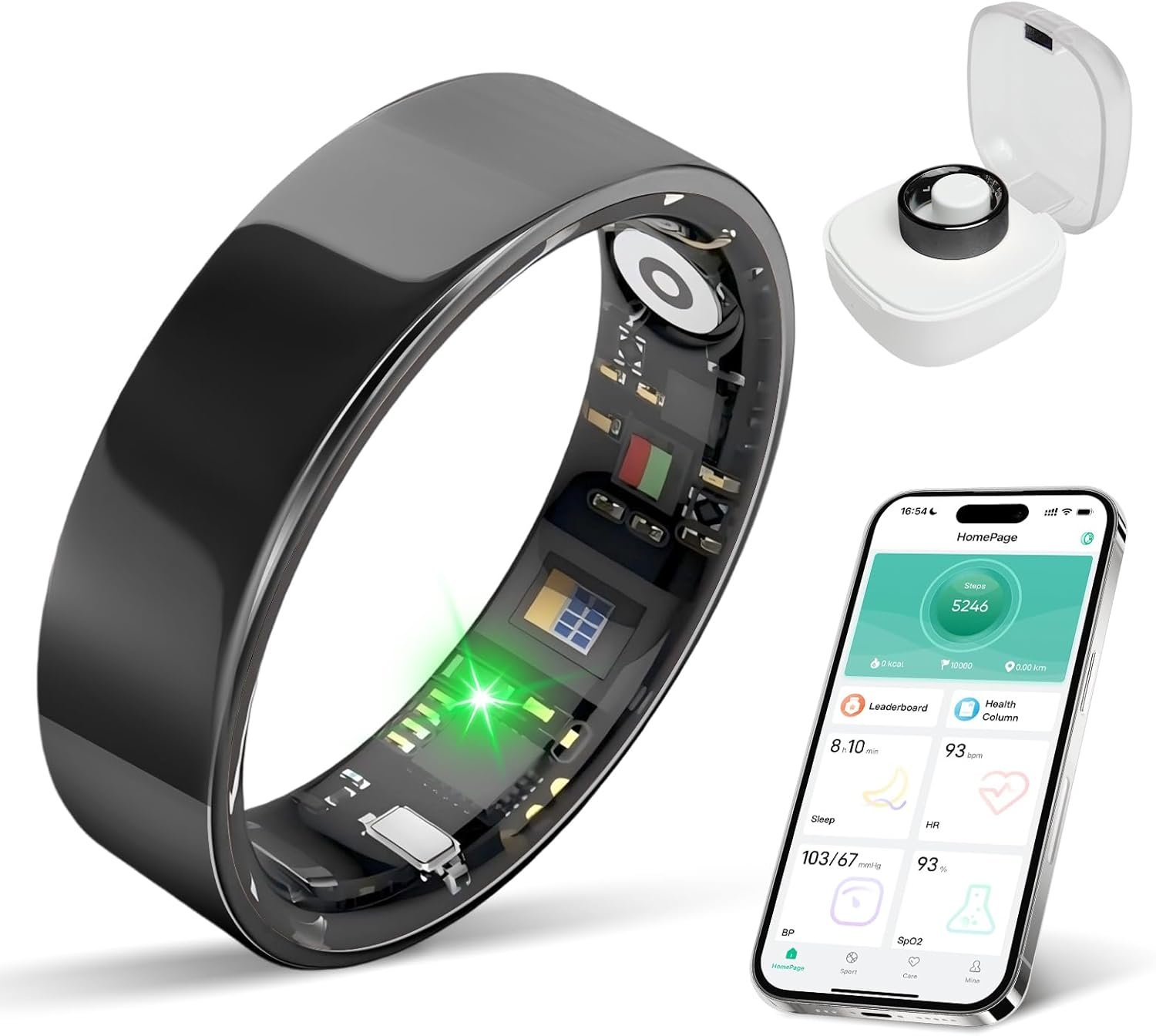 BIEMHA IP68 Waterproof Smart Ring – Fitness & Health Tracker with Sleep/Exercise Monitoring, Unisex for Women Men, iOS & Android Compatible, Long Lasting Battery Life, No Subscription (Black, 7)