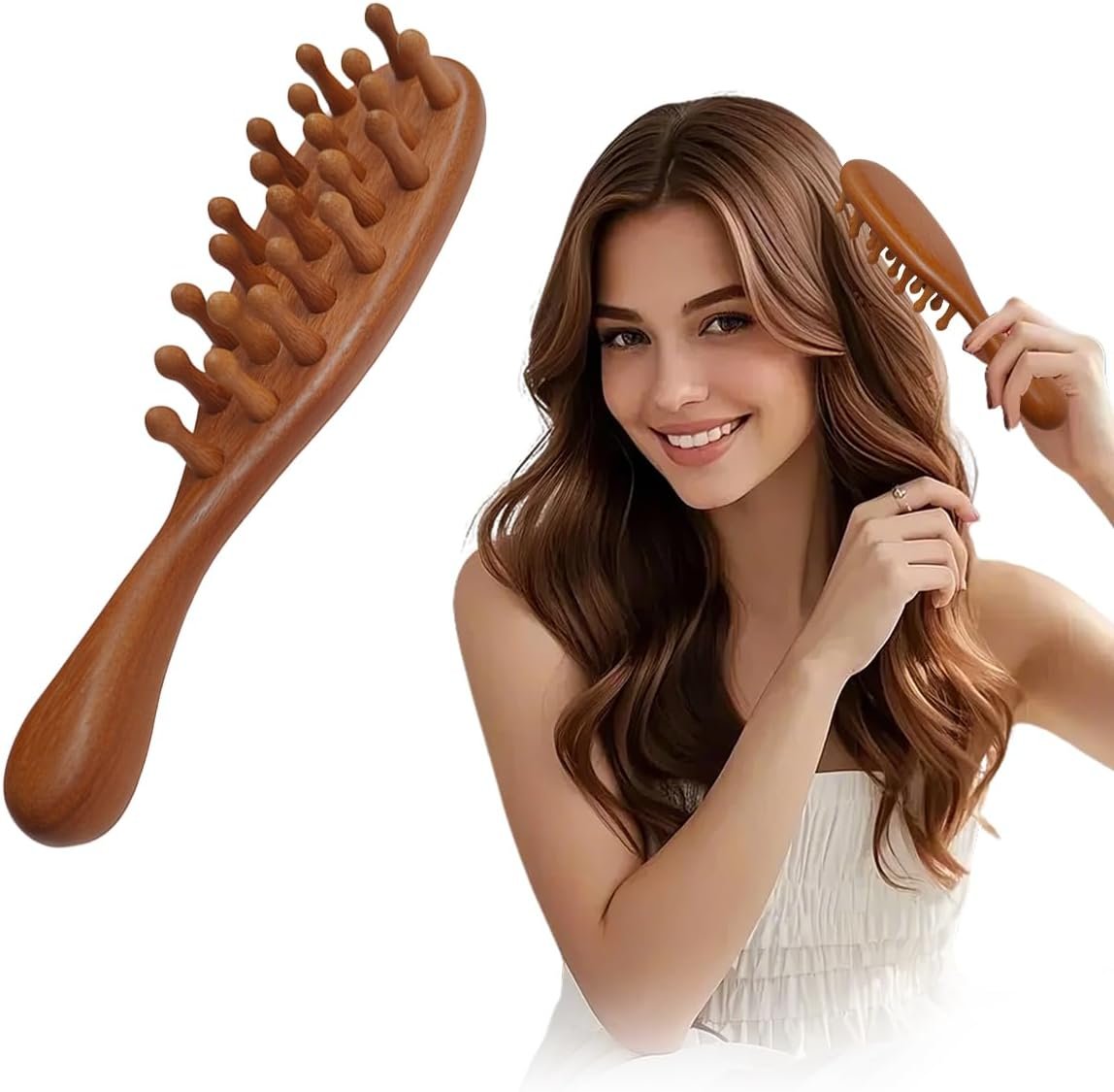 Wooden Scalp Massage Comb – Sandalwood Head Massager Tool, Gua Sha Brush for Women Men Hair Growth
