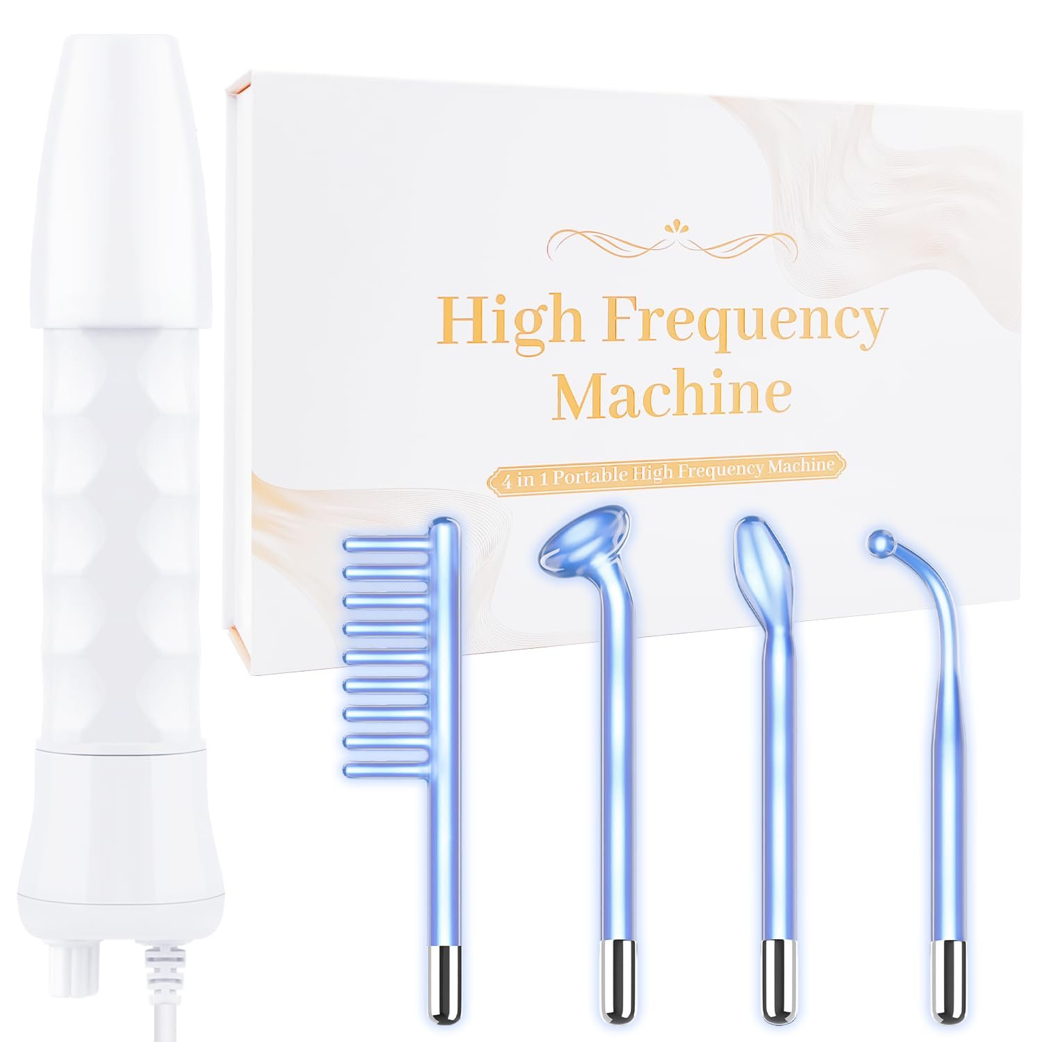 High Frequency Facial Wand – Uaike Portable Handheld Blue High Frequency Skin Facial Machine at Home – Skin Face Wand Device with 4 Different Blue Glass Tubes