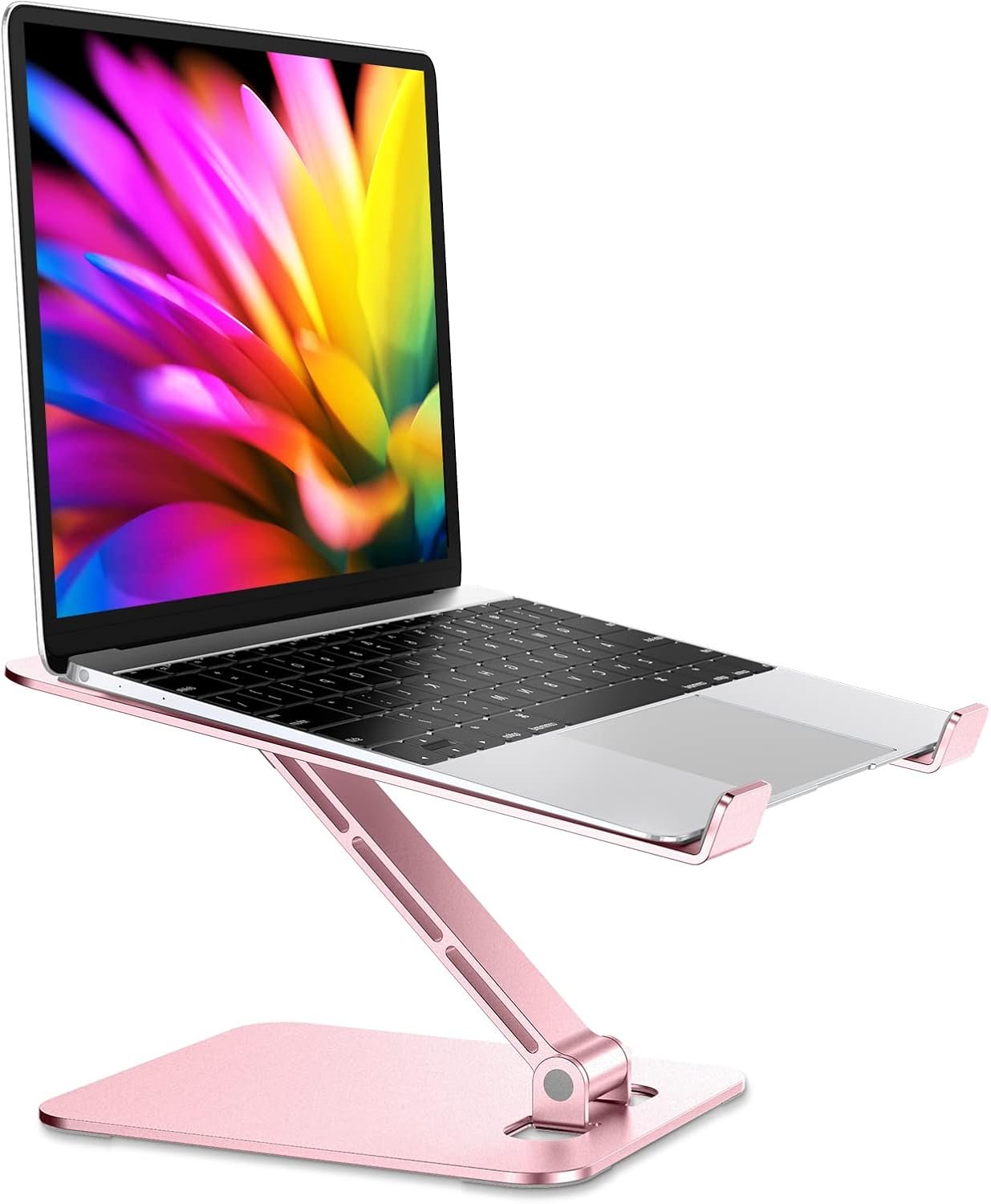 RIWUCT Foldable Aluminum Alloy Laptop Stand for Desk, Height Adjustable Ergonomic Computer Stand, Portable Laptop Riser Holder Notebook Mount Compatible with MacBook Pro Air/HP/Dell 10-16″, Pink