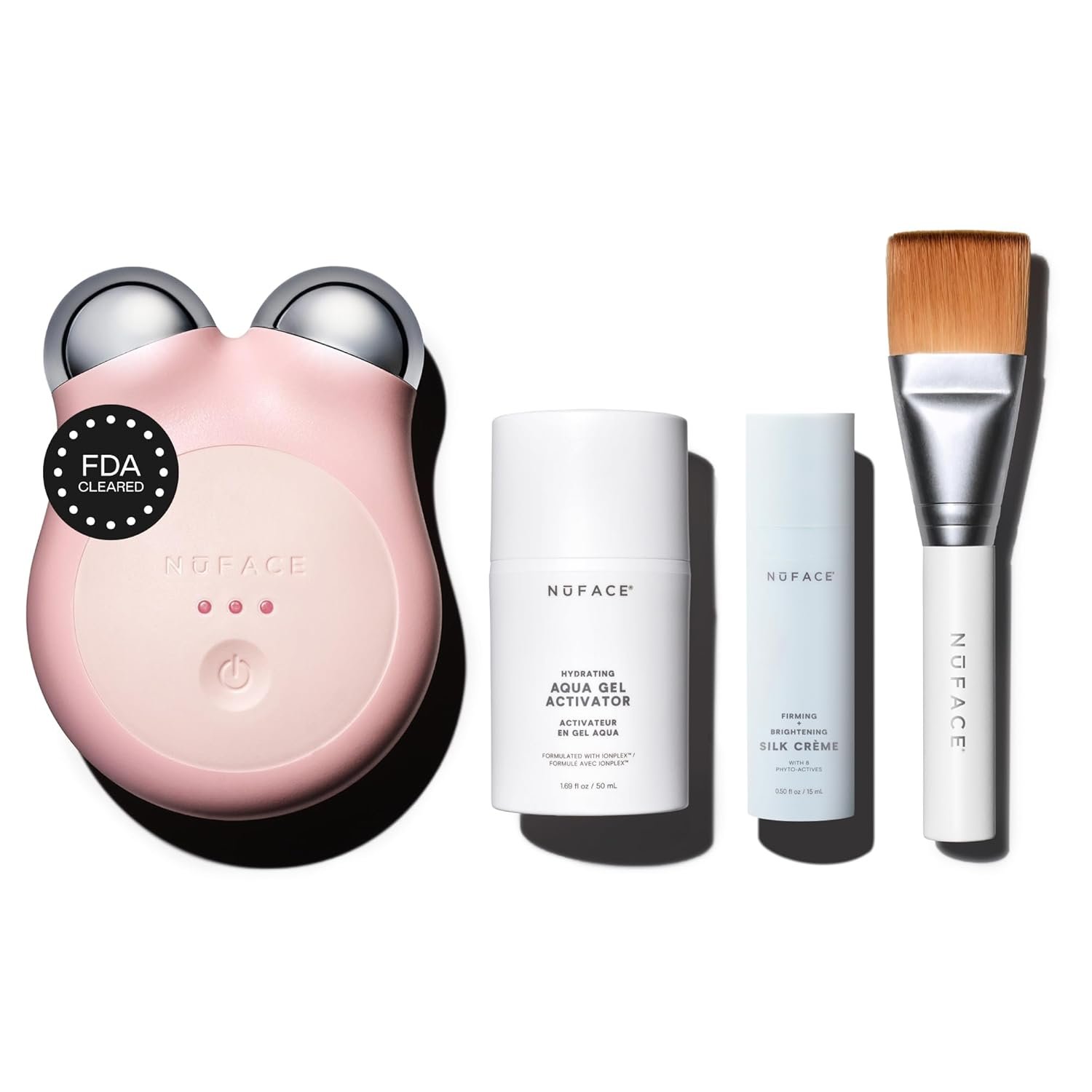 NUFACE MINI+ Microcurrent Face Massager Device, FDA-Cleared – Neck & Facial Sculpting Tool for Skin Tightening, Contouring, Depuffing, Toning & Support Lymphatic Drainage + Activator Gel, Sandy Rose