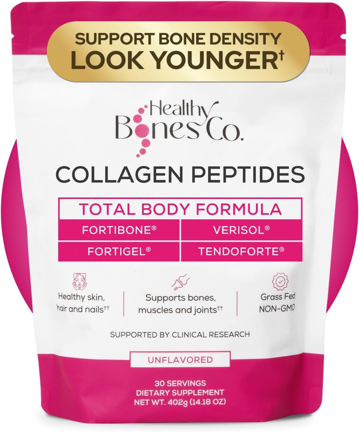 FORTIBONE® Premium Bone Health Collagen Peptides w/FORTIGEL®, VERISOL®, TENDOFORTE® | Clinically-Supported for Bones Joints Skin Hair Nails | Hydrolyzed Collagen Anti-Aging Formula | 30 Servings
