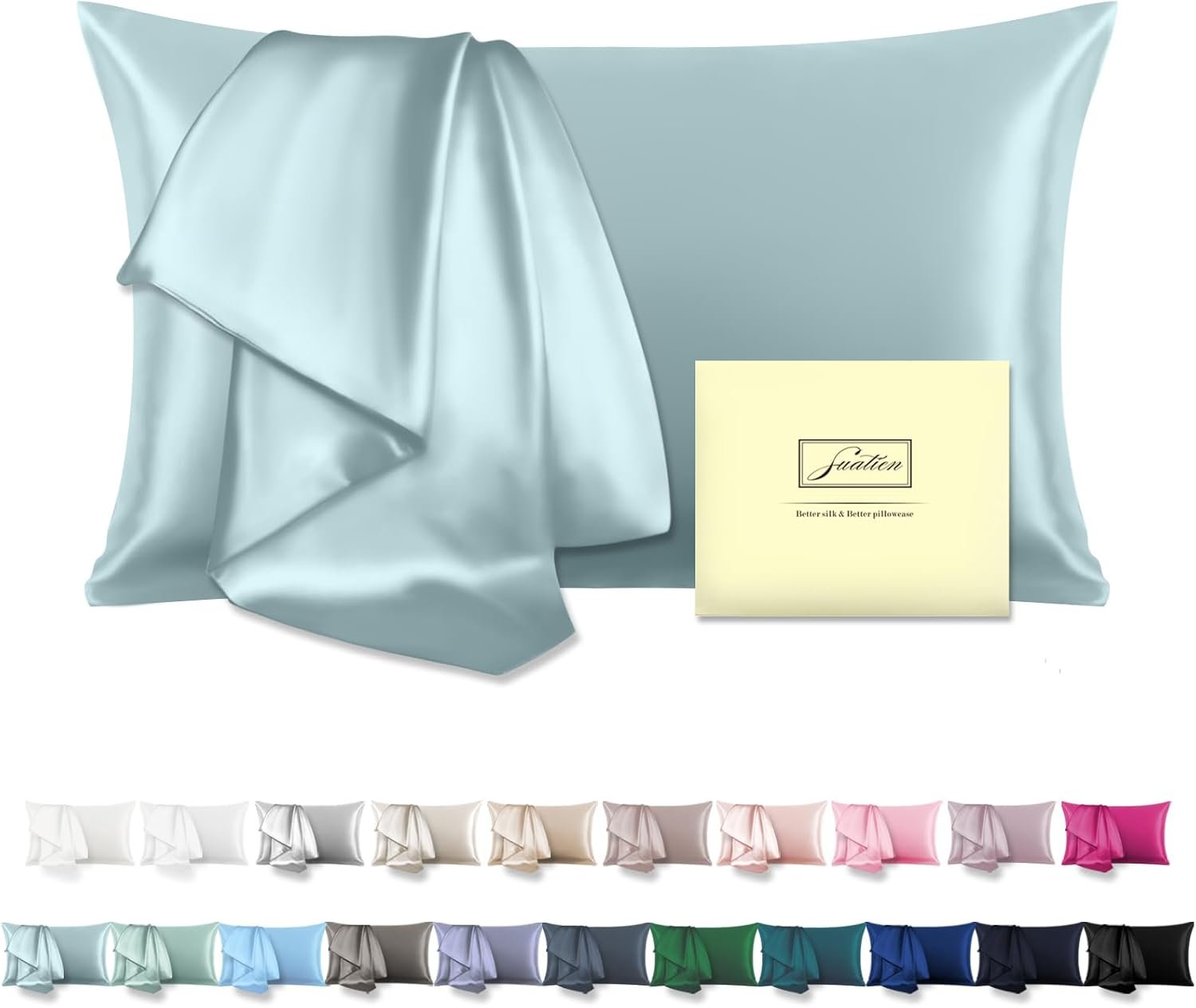 Mulberry Silk Pillowcase for Hair and Skin Standard Size 20″X 26″ Pillow Case with Hidden Zipper Soft Breathable Smooth Cooling Silk Pillow Covers for Sleeping (Haze Blue,Standard,1Pcs)