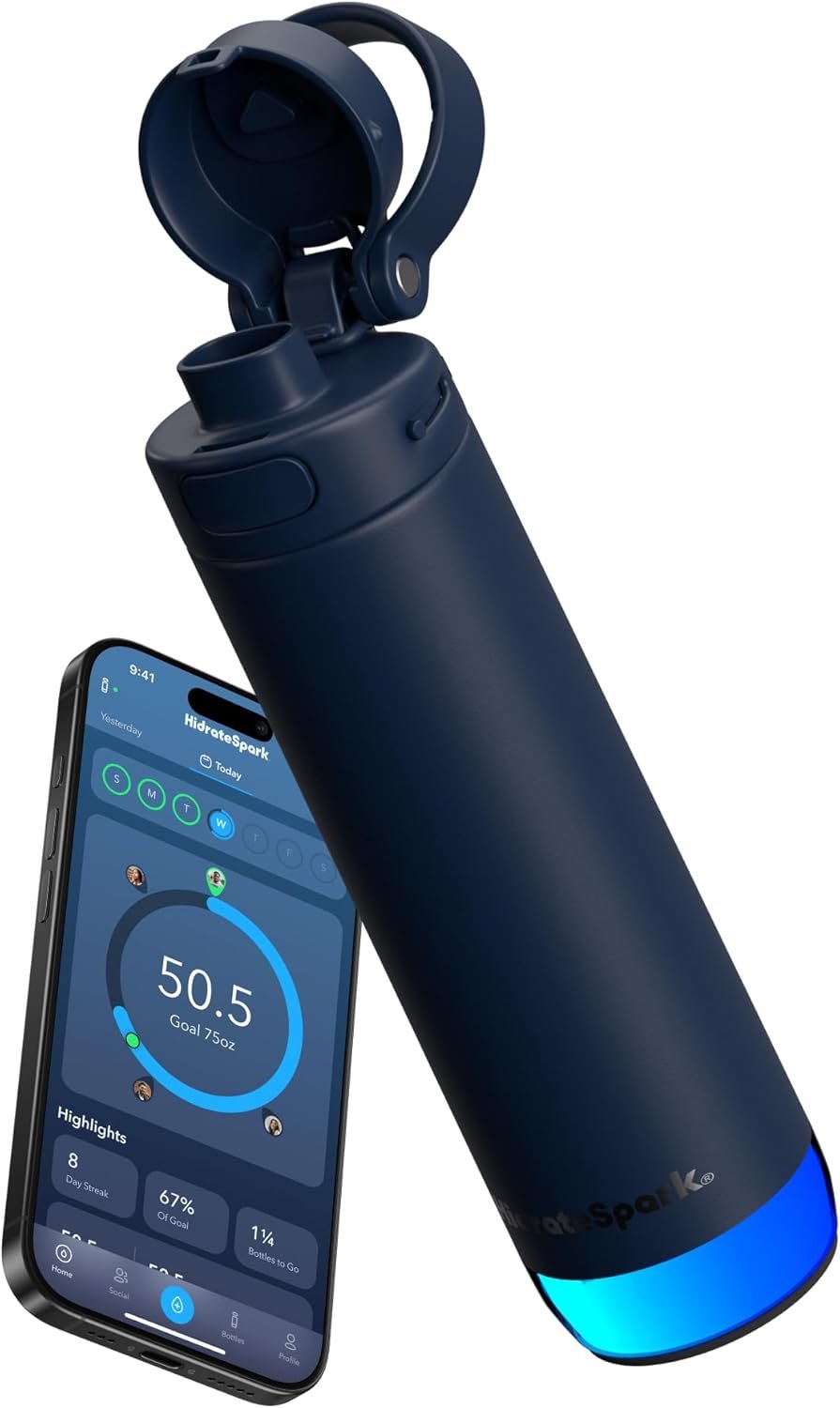 HidrateSpark PRO 2 21 oz Chug – Smart Hydration Bottle with Clinically Accurate Water Tracking & Extended Battery Life – Syncs with Apple Health, Fitbit, Smart Rings & Watches – Navy