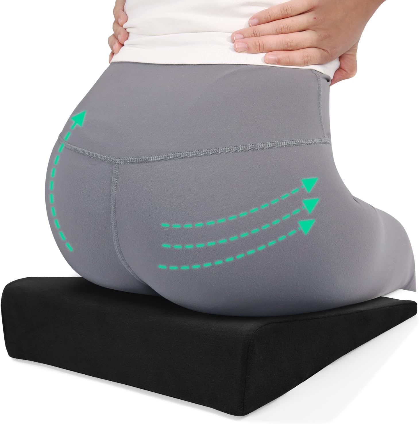 BUYUE Wedge Cushion for Butt Lift Women, Hard-Firm EVA Foam for Lift HIPS Up Fitness Training, Plank Position Mat, Non-Slip Chair Seat Pad, 15.7″x 12.5″, Black