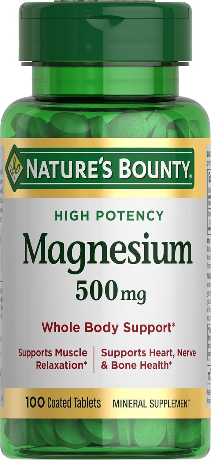 Nature’s Bounty Magnesium, Mineral Supplement, Supports Bone and Muscle Health, 500 mg, Coated Tablets, 100 Count