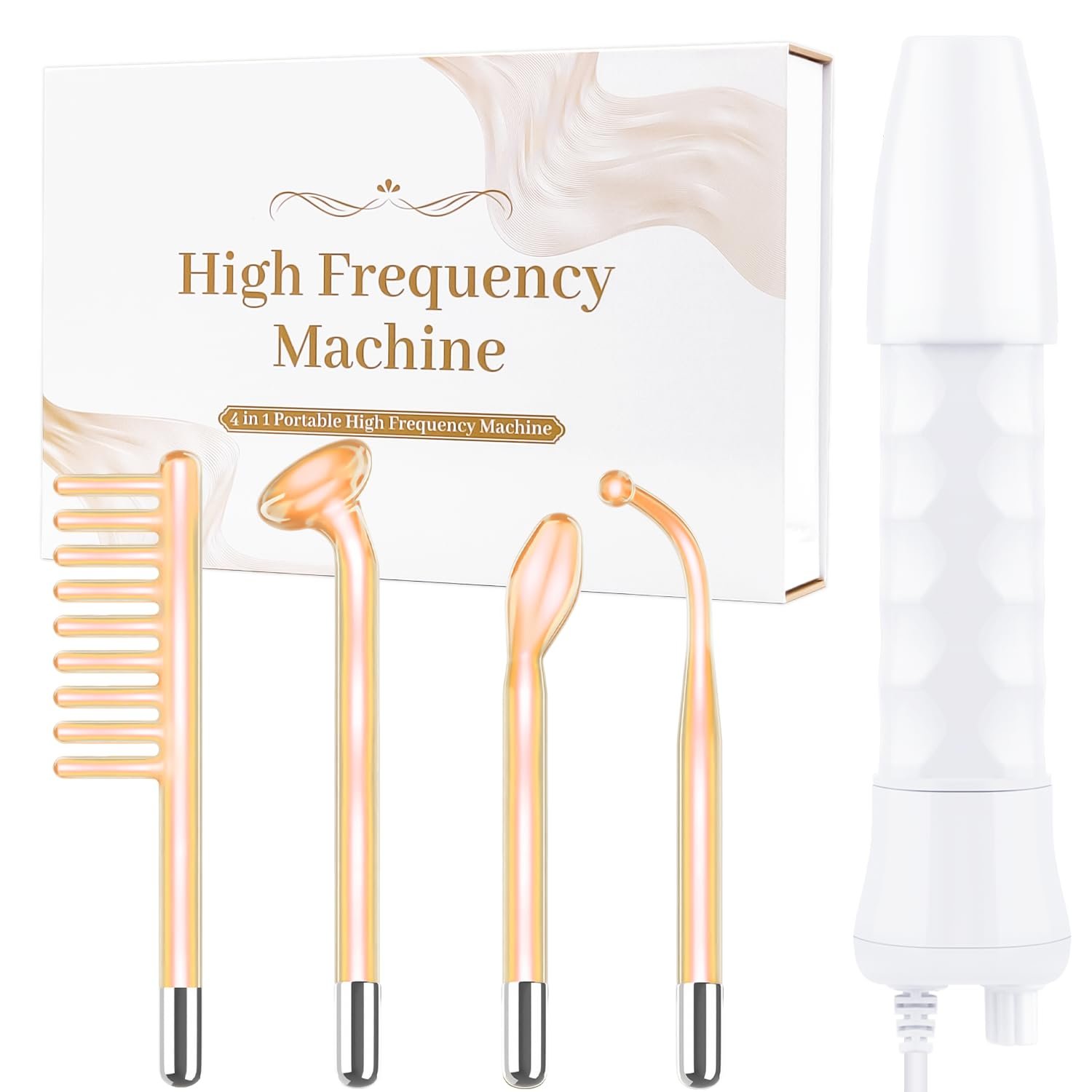 High Frequency Facial Wand – Uaike Orange Portable Handheld High Frequency Facial Machine – with 4 Pcs Orange Glass Tubes – at Home Skin Face Wand Device